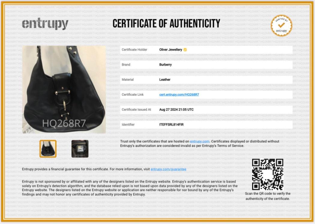 Burberry Black Calfskin Leather Hillgate Hobo