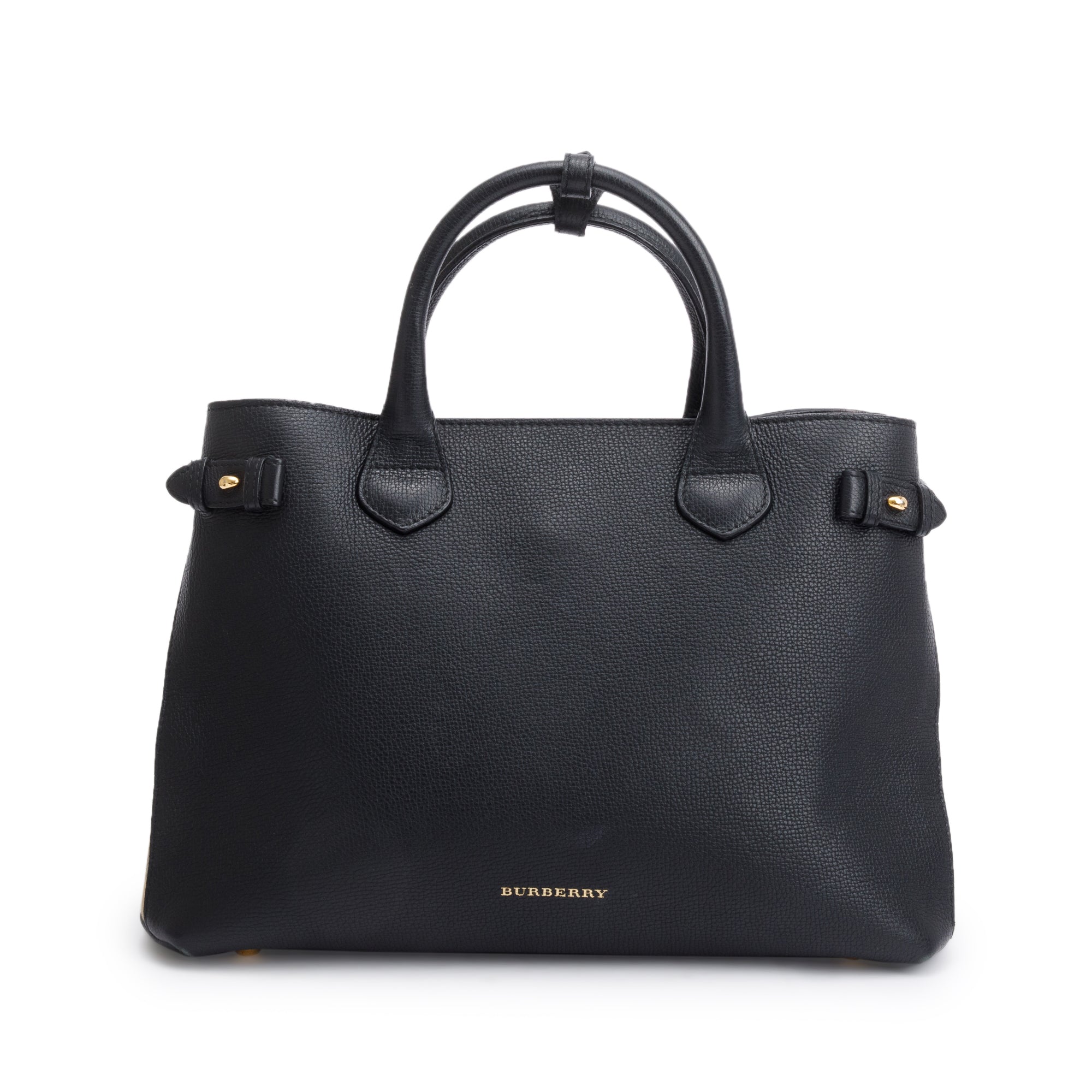 Burberry Black Calfskin Leather House Check Medium Banner Tote w/ Strap