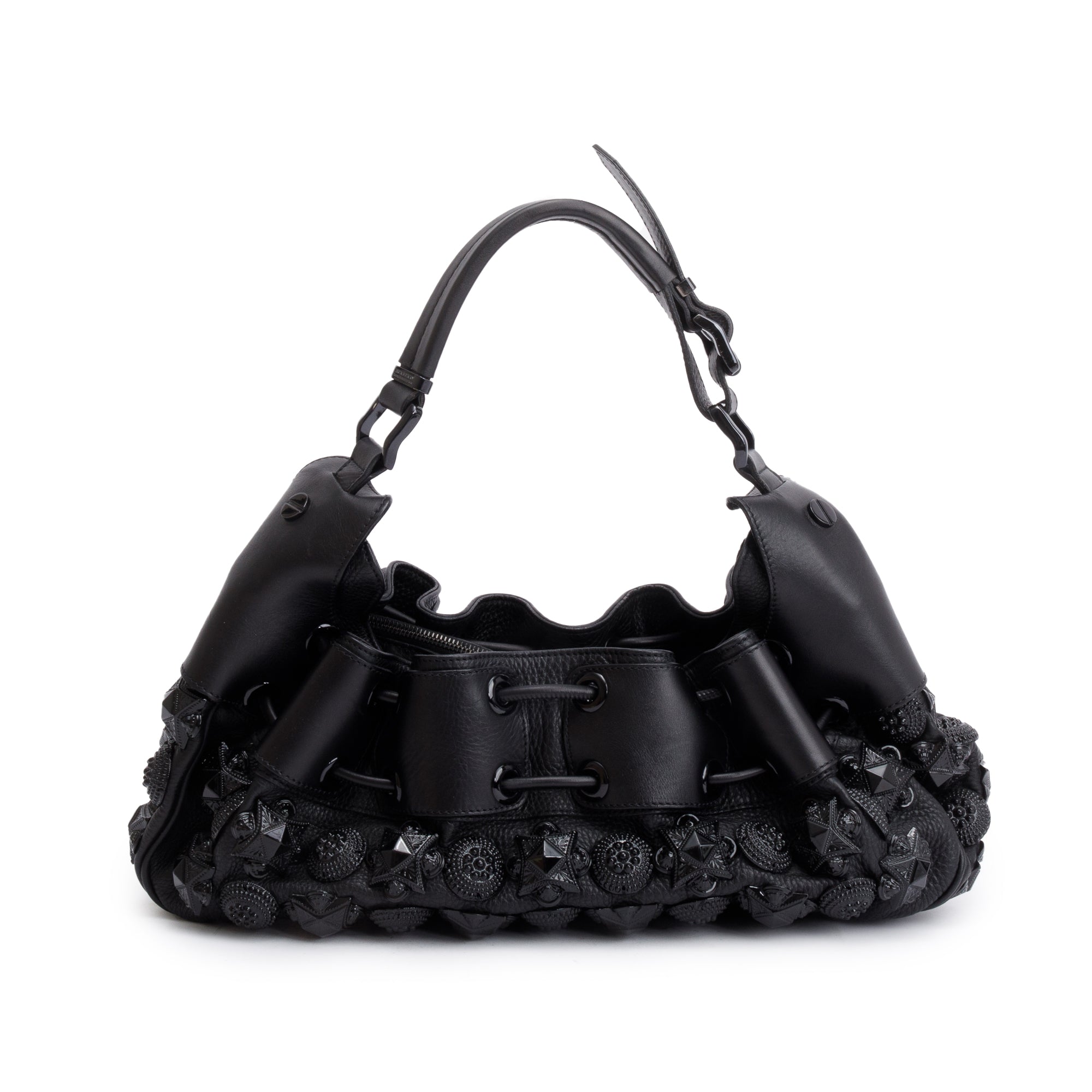 Burberry Black Calfskin Leather Mason Warrior Studded Hobo w/ Box