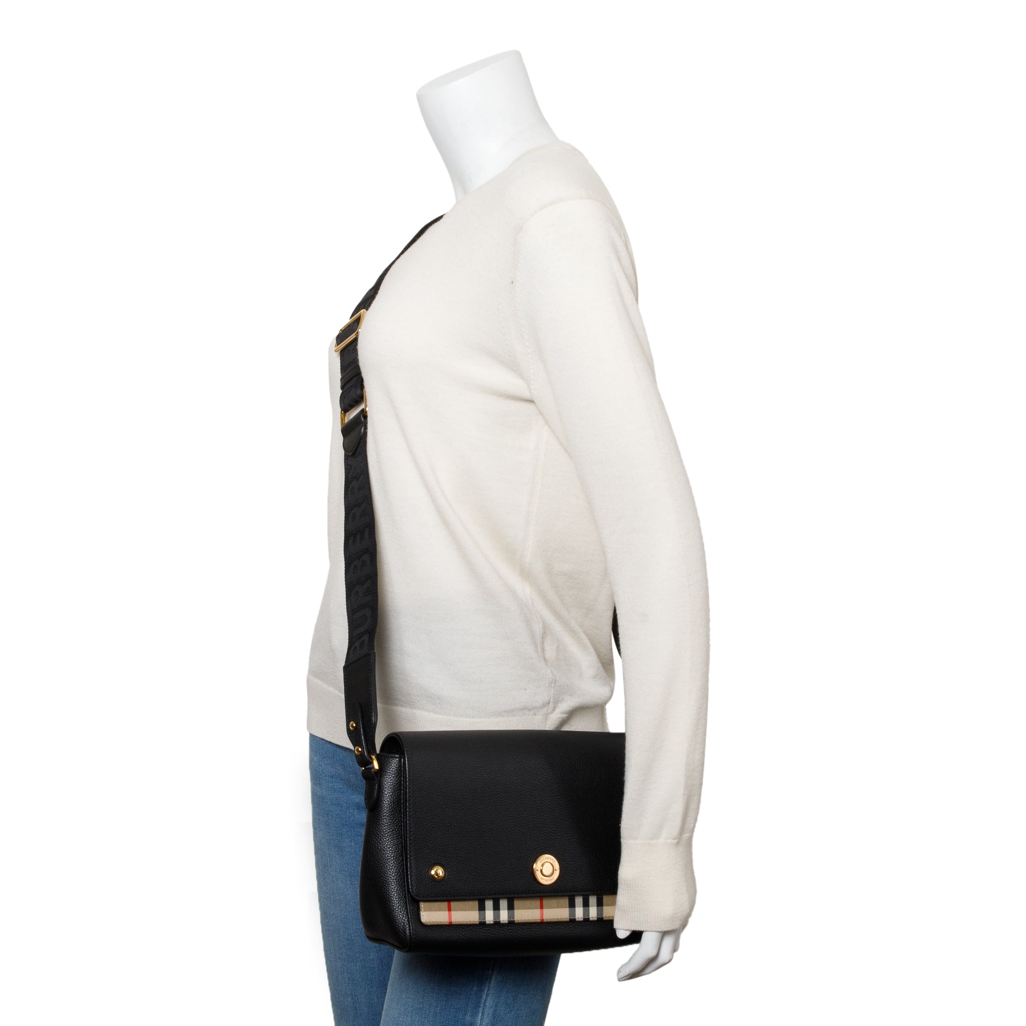 Burberry Black Calfskin Vintage Check Note Crossbody Bag