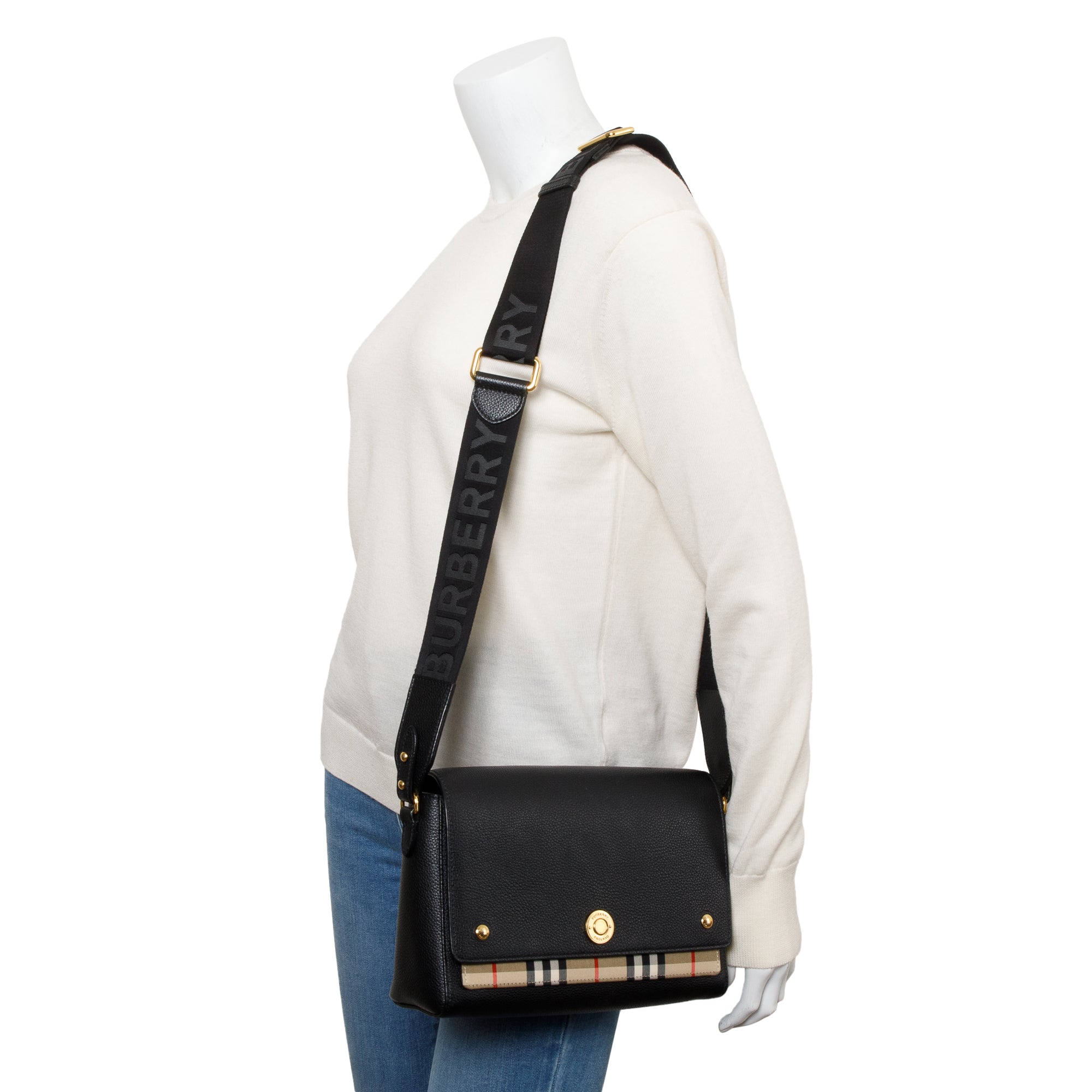 Burberry Black Calfskin Vintage Check Note Crossbody Bag w/ Box