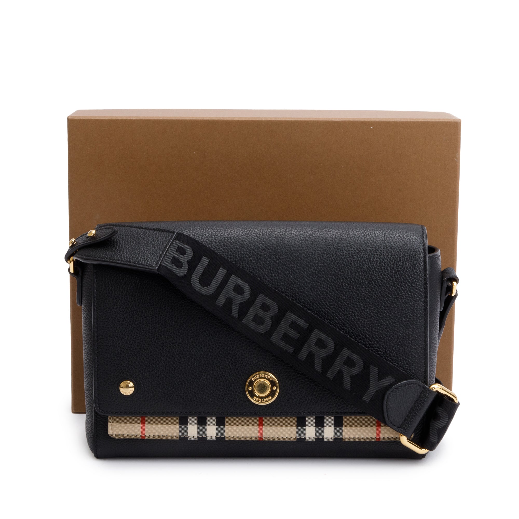 Burberry Black Calfskin Vintage Check Note Crossbody Bag w/ Box