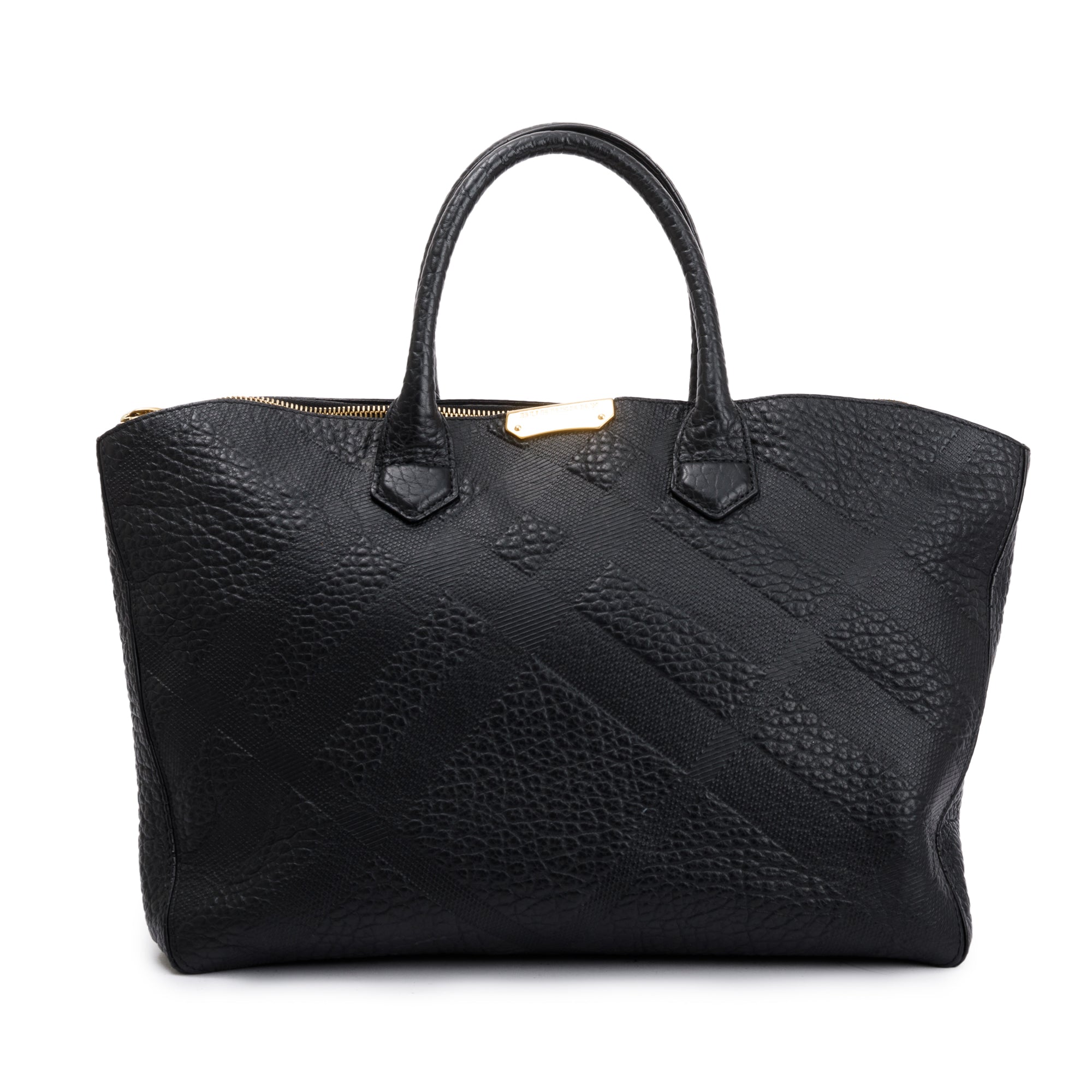 Burberry Black Check Embossed Leather Medium Dewsbury Convertible Tote w/ Strap