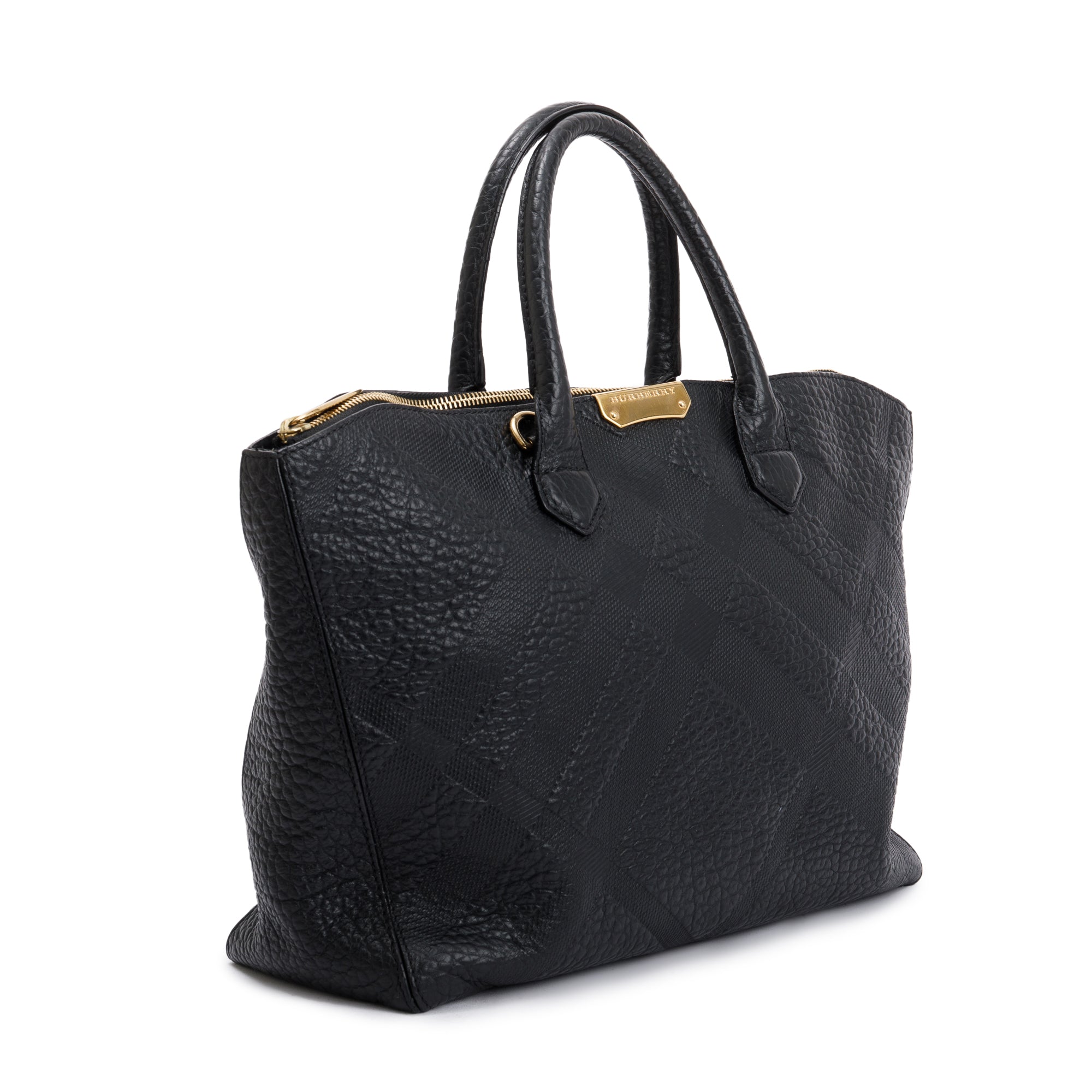 Burberry Black Check Embossed Leather Medium Dewsbury Convertible Tote w/ Strap