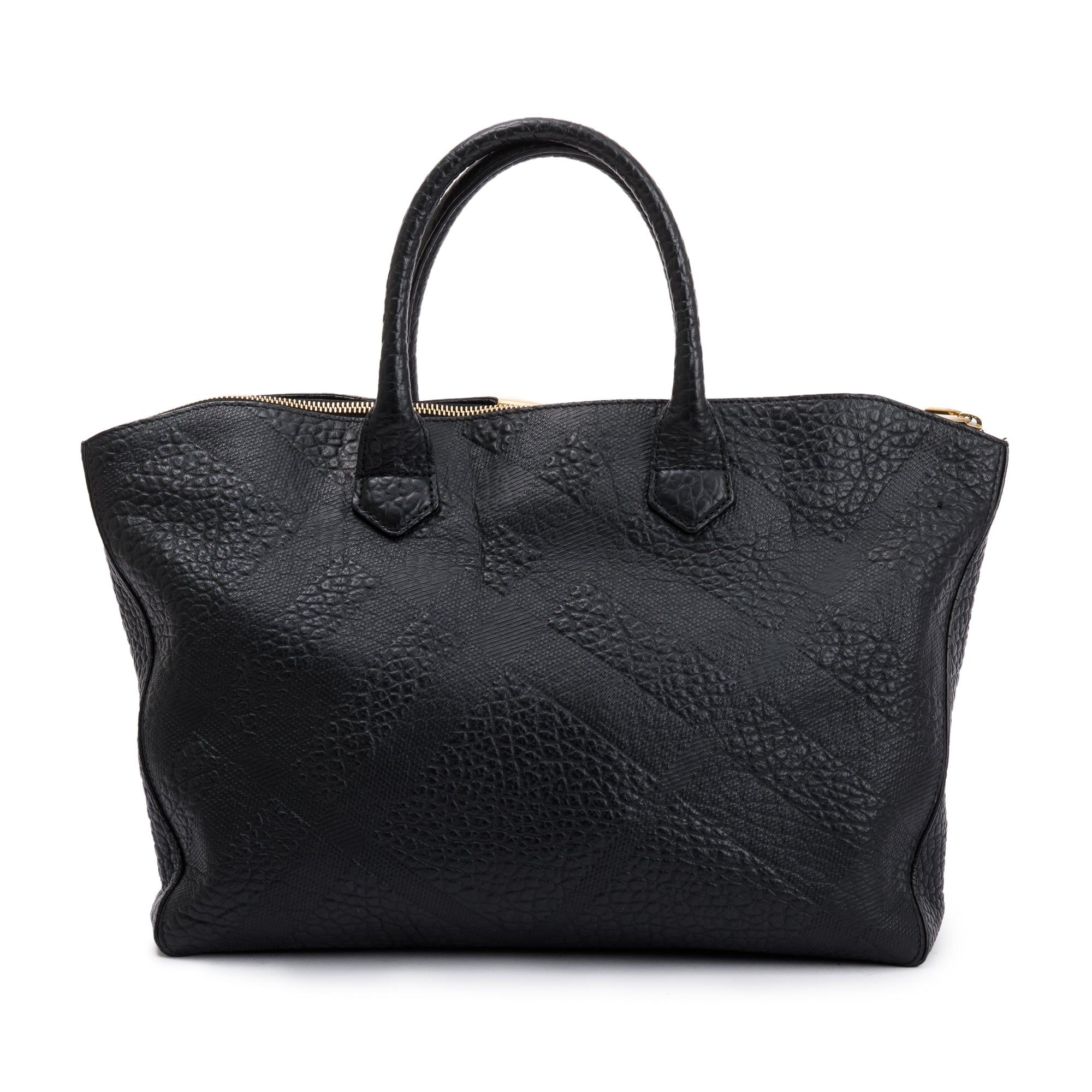 Burberry Black Check Embossed Leather Medium Dewsbury Convertible Tote w/ Strap