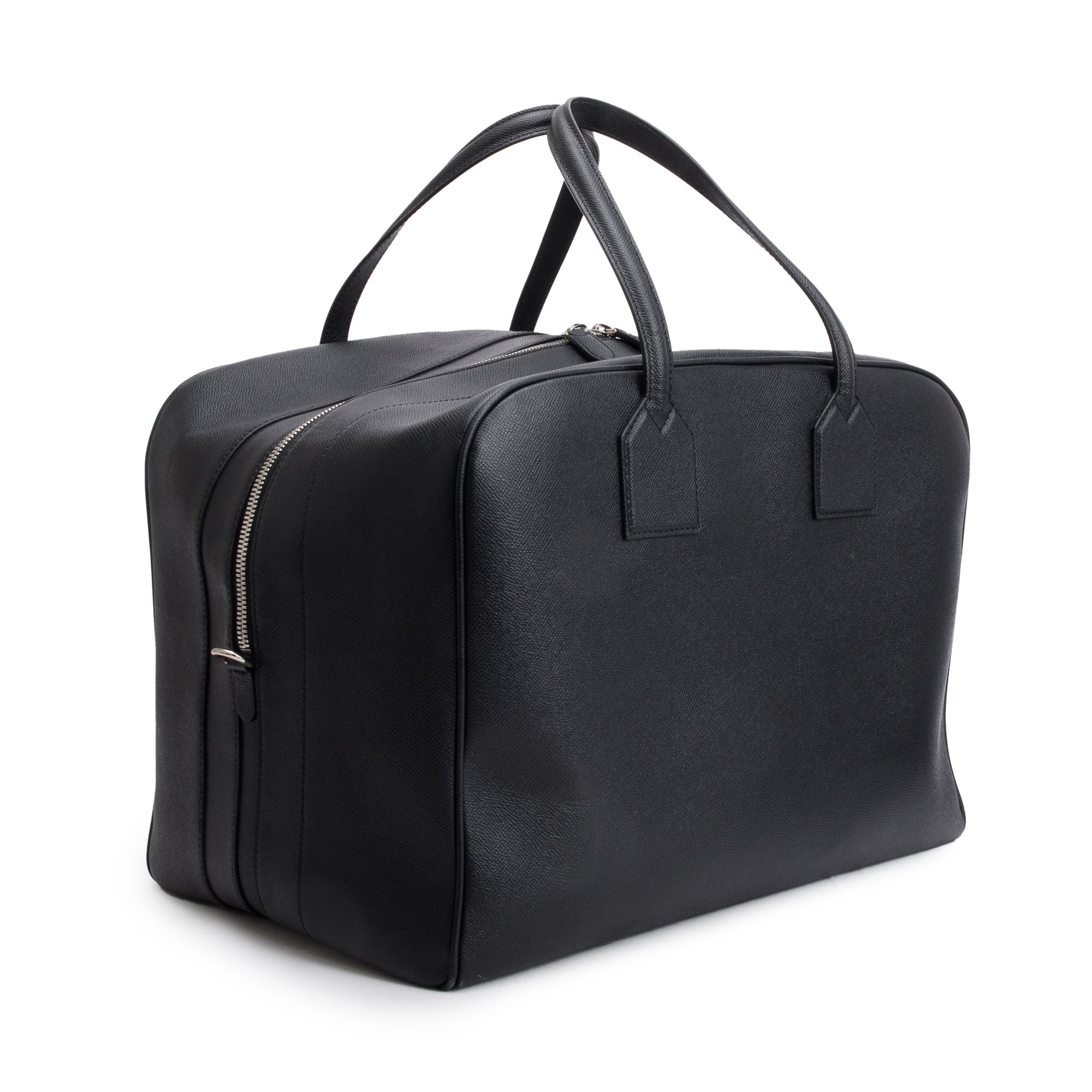 Burberry Black Grained Calfskin Leather Logo Embossed Weekender Bag