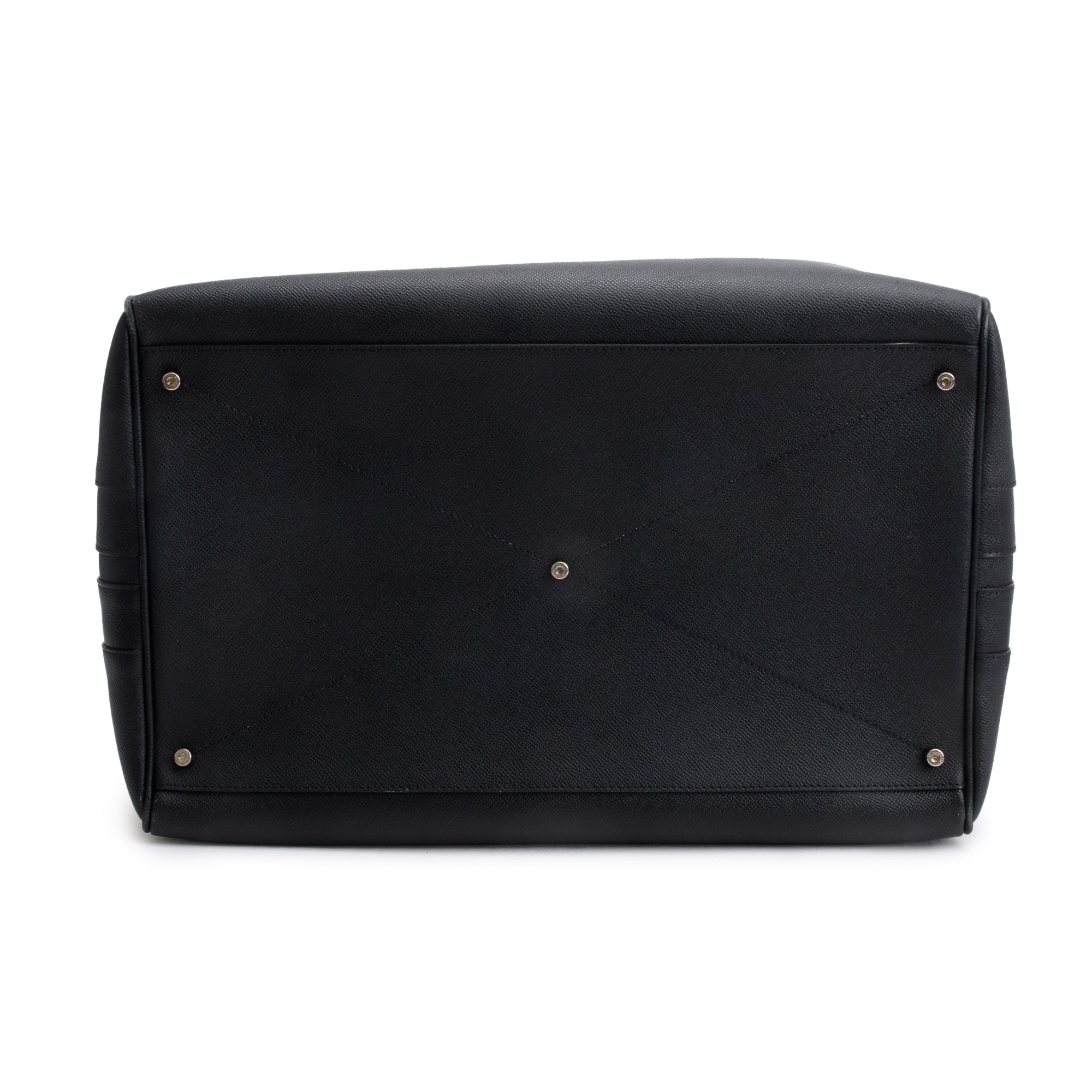 Burberry Black Grained Calfskin Leather Logo Embossed Weekender Bag