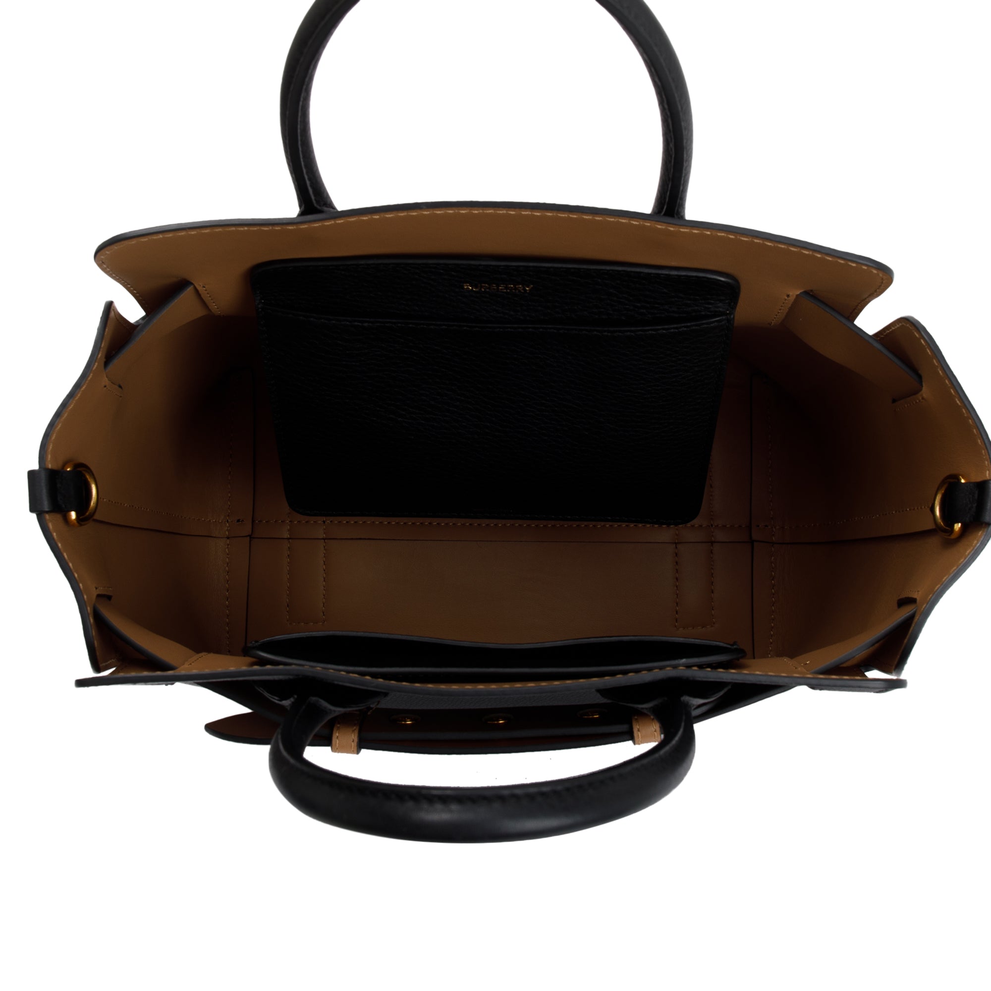 Burberry Black Grained Calfskin Leather Small Belt Tote Bag w/ Strap