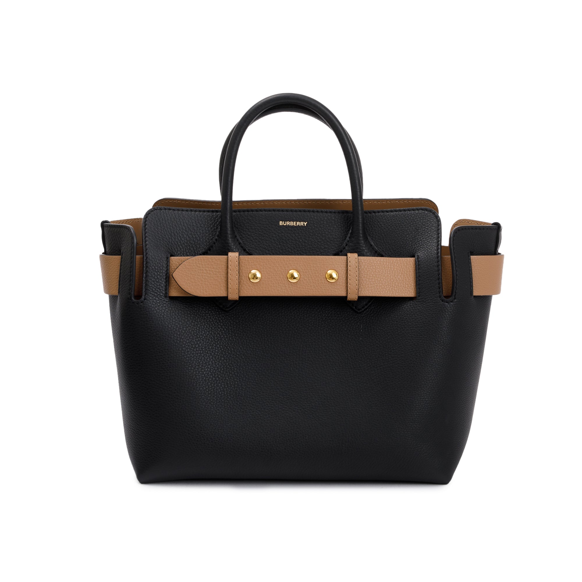 Burberry Black Grained Calfskin Leather Small Belt Tote Bag w/ Strap