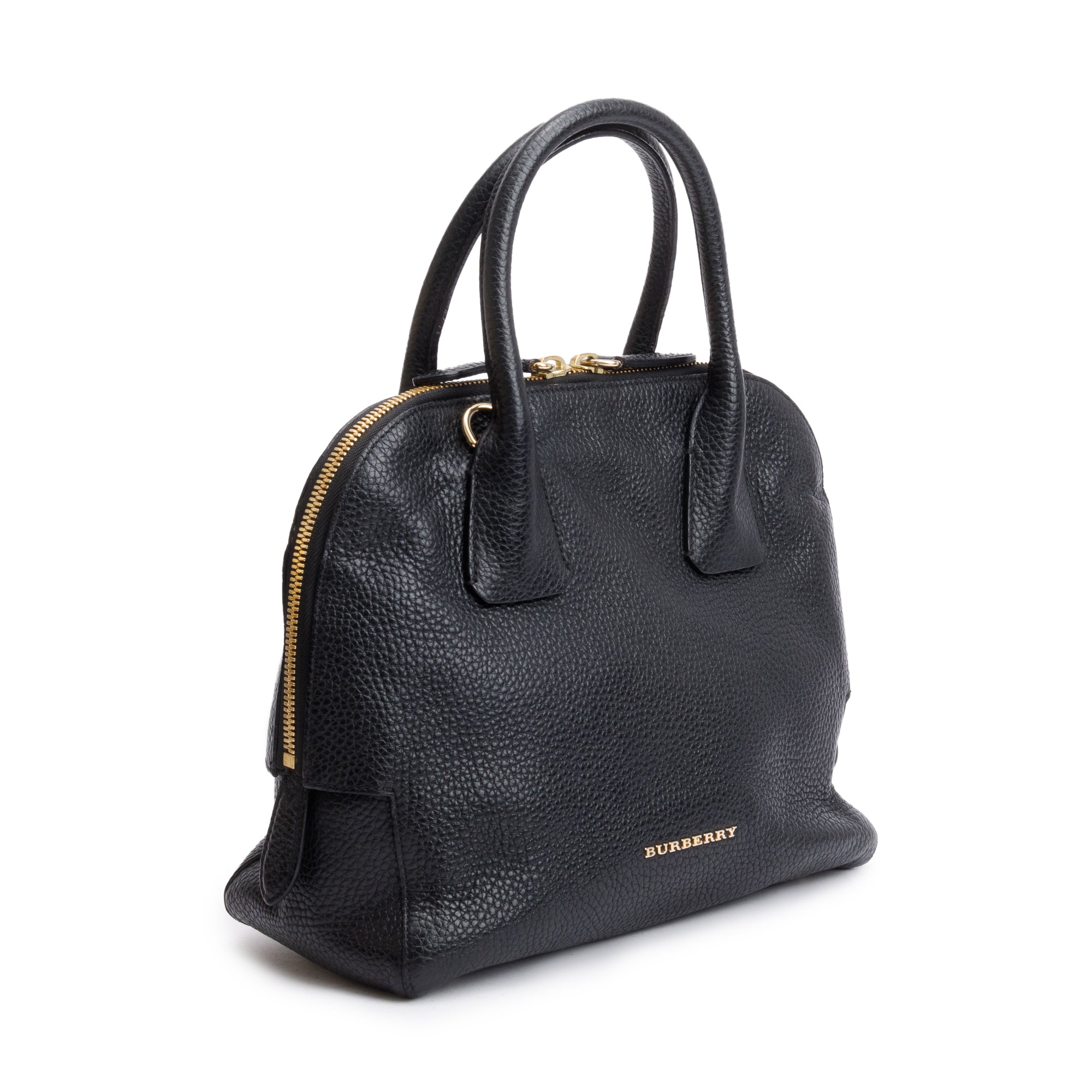 Burberry Black Grained Leather Greenwood Small Bowling Bag w/ Strap