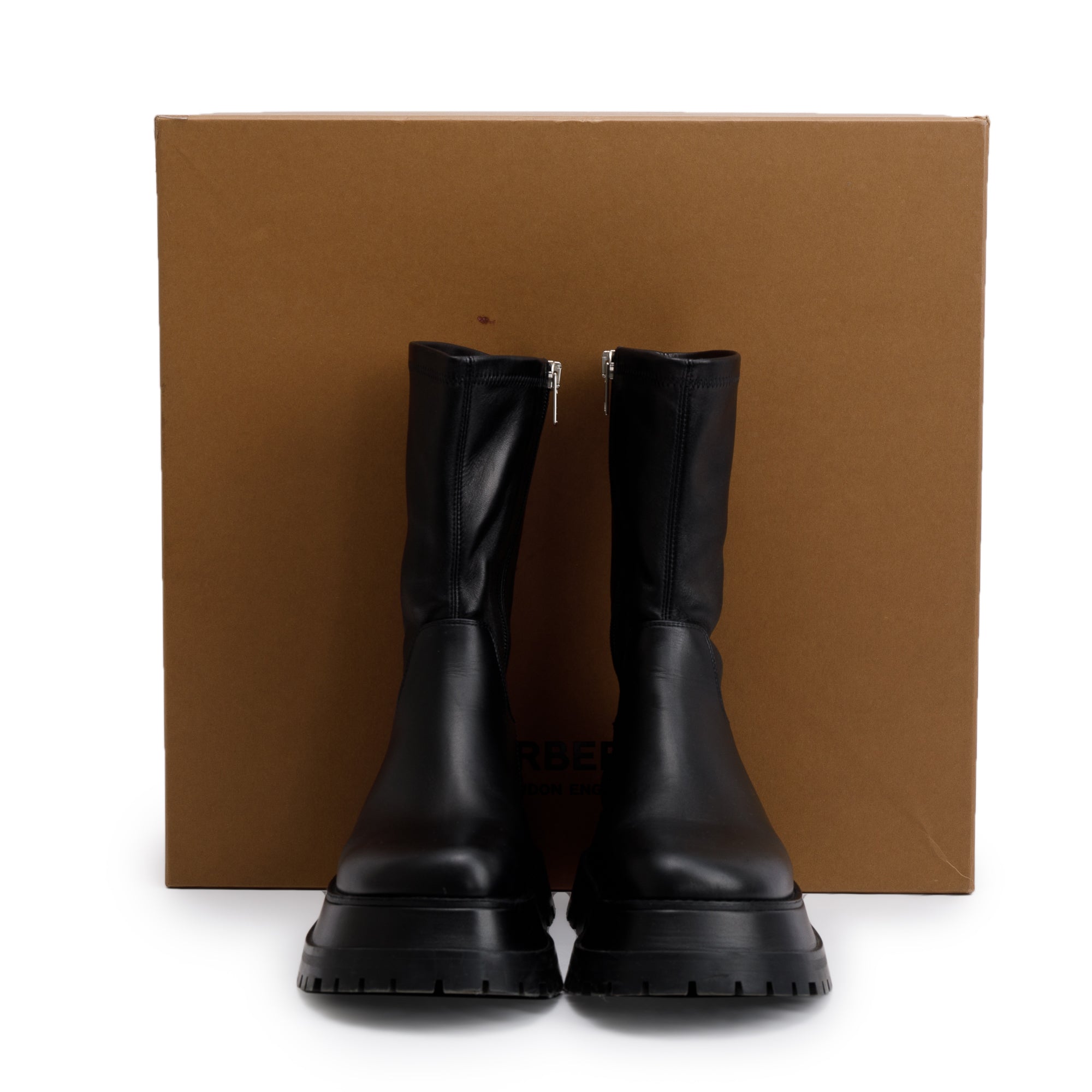 Burberry Black Leather Alf Hurr Ankle Boots, Size 37 w/ Box