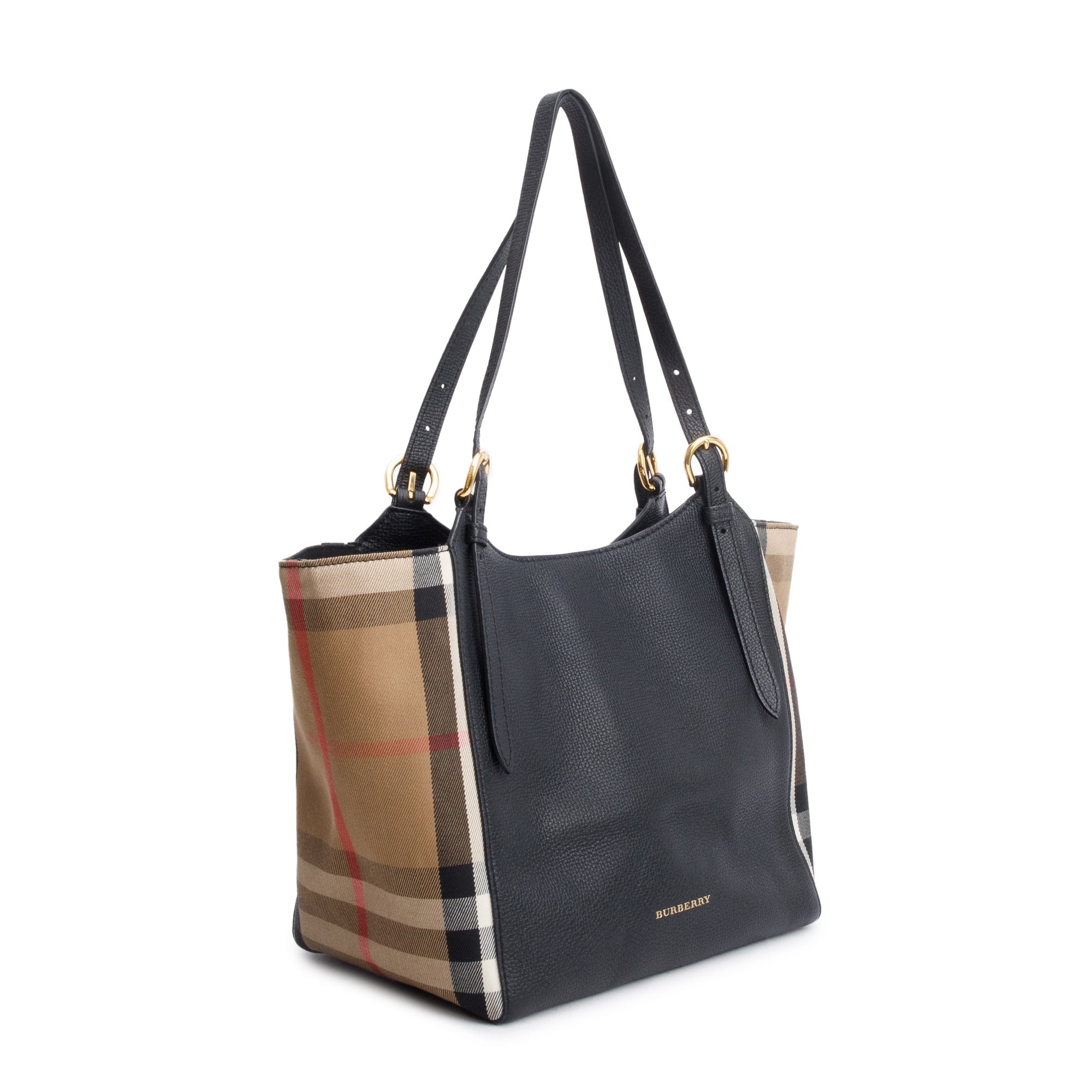Burberry Black Leather Haymarket Check Canterbury Tote