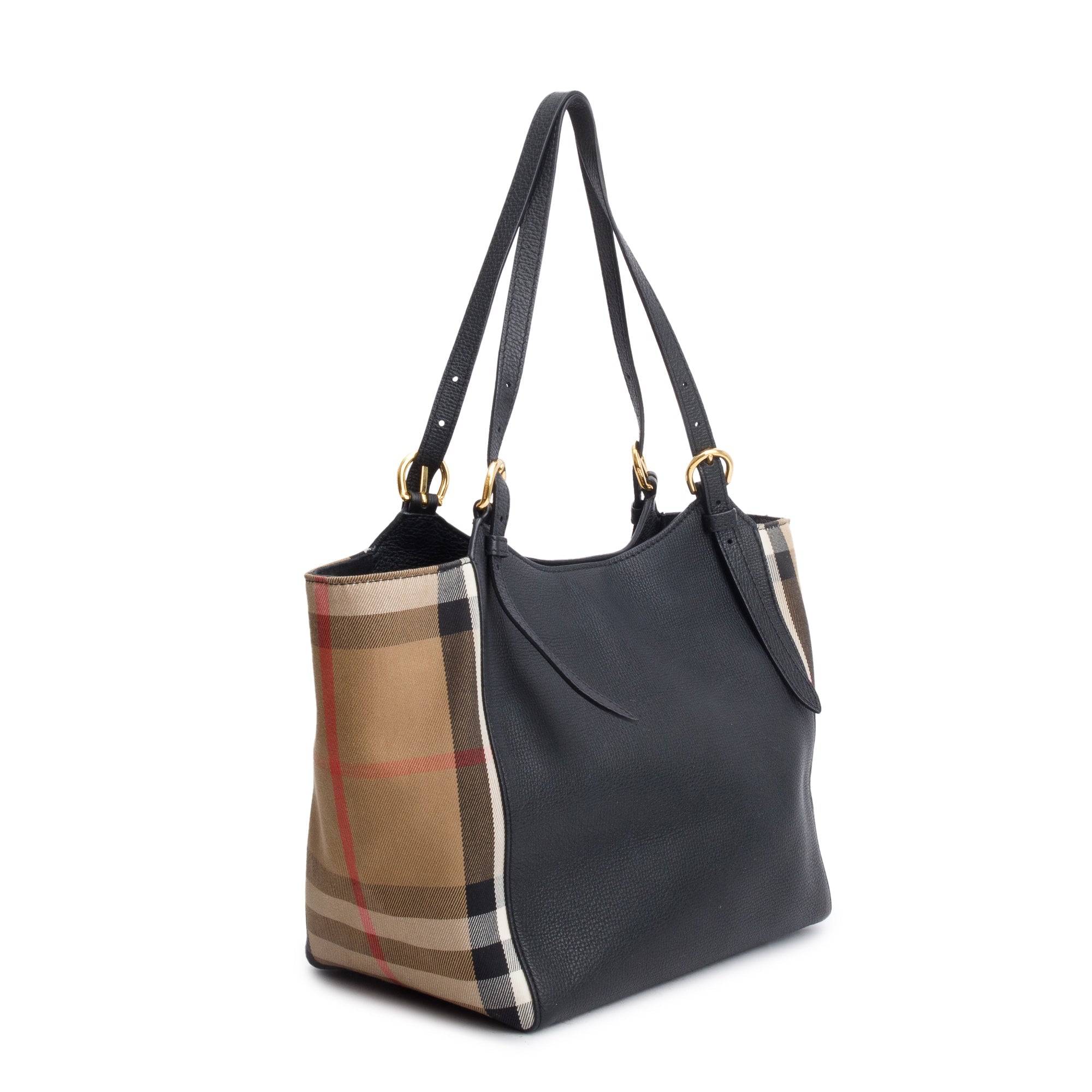 Burberry Black Leather Haymarket Check Canterbury Tote