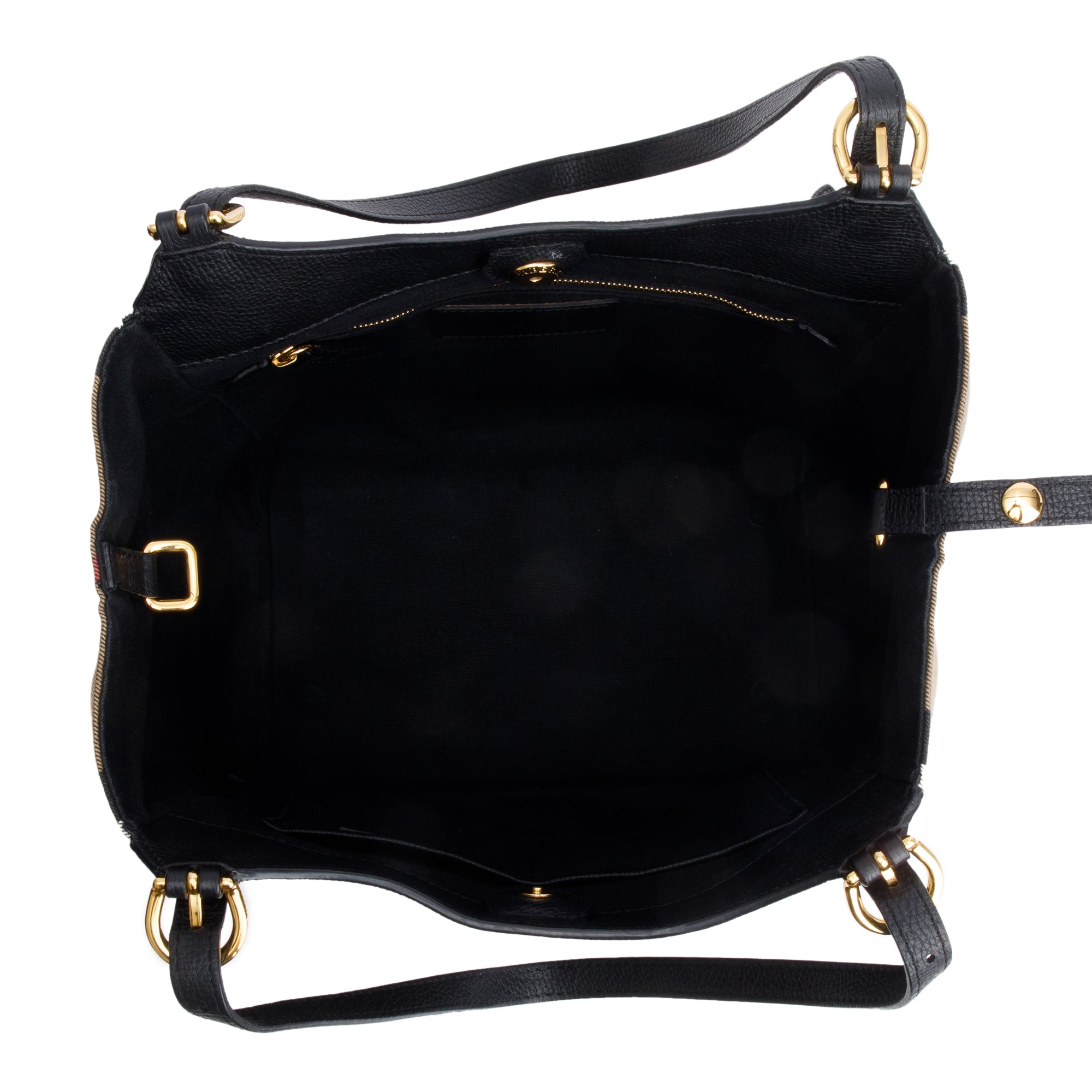 Burberry Black Leather Haymarket Check Canterbury Tote