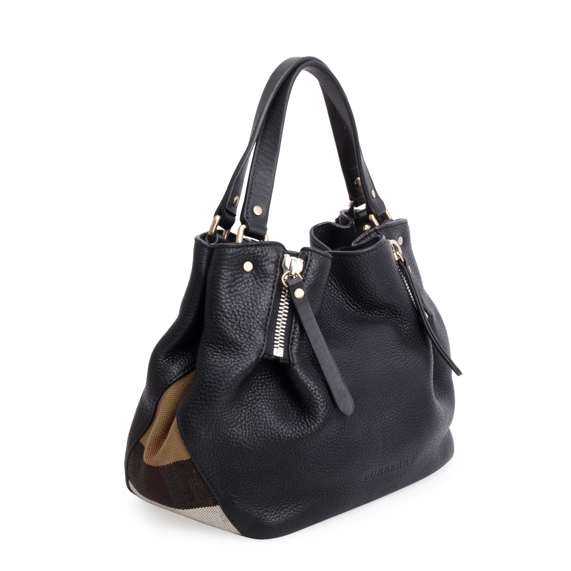 Burberry Black Leather & House Check Small Maidstone Bag