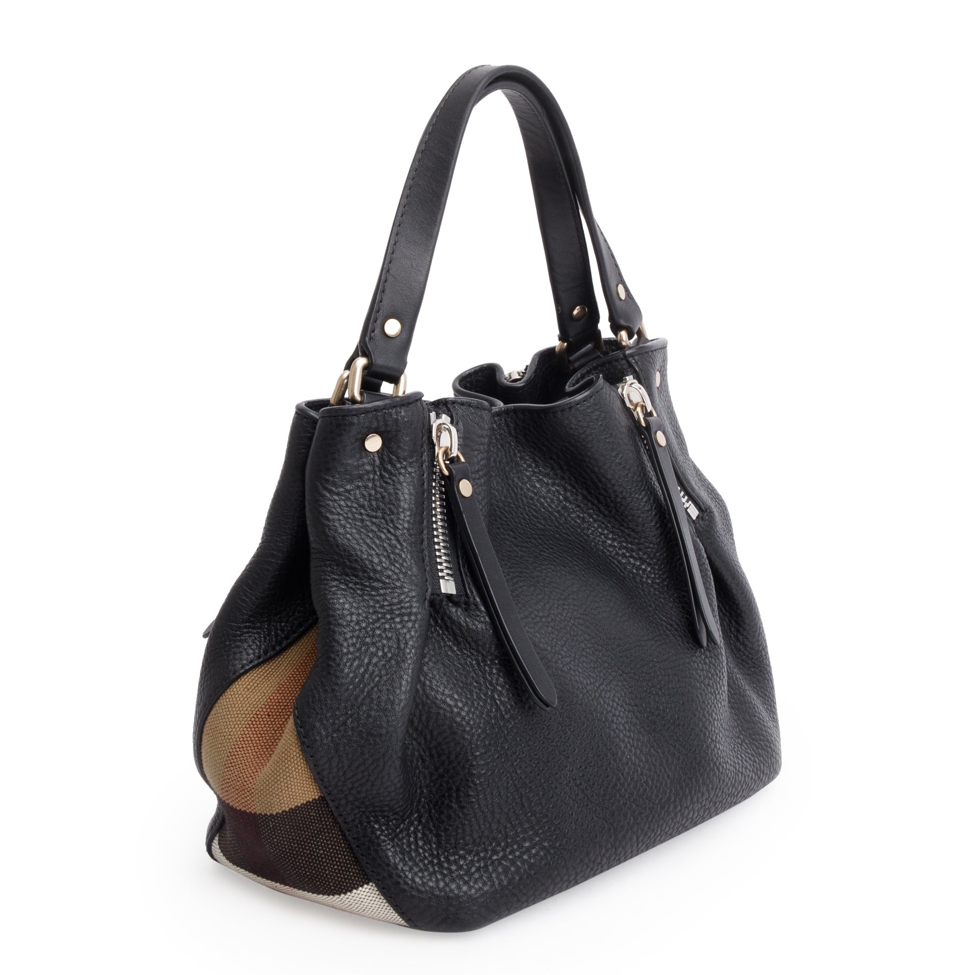 Burberry Black Leather & House Check Small Maidstone Bag