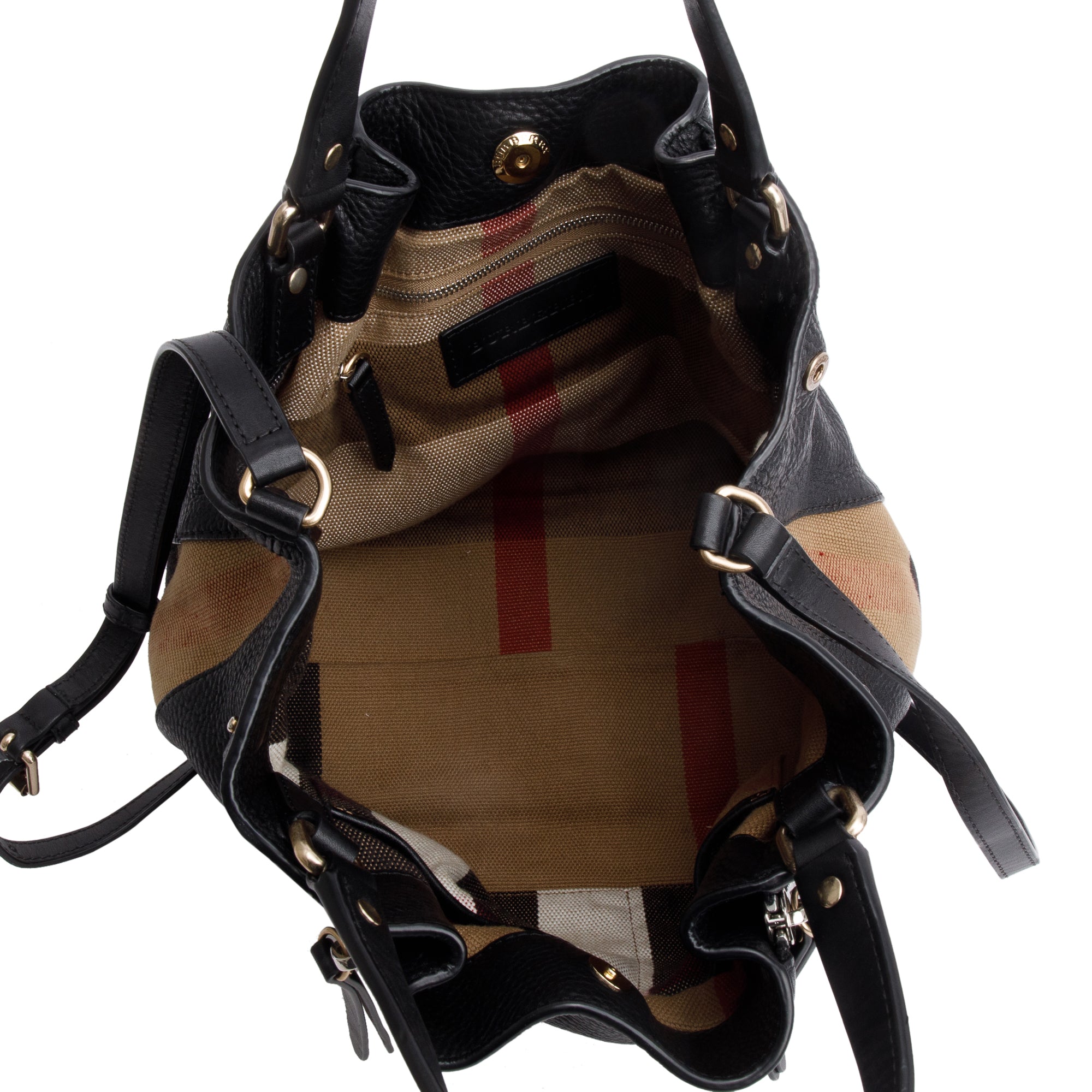 Burberry Black Leather & House Check Small Maidstone Bag