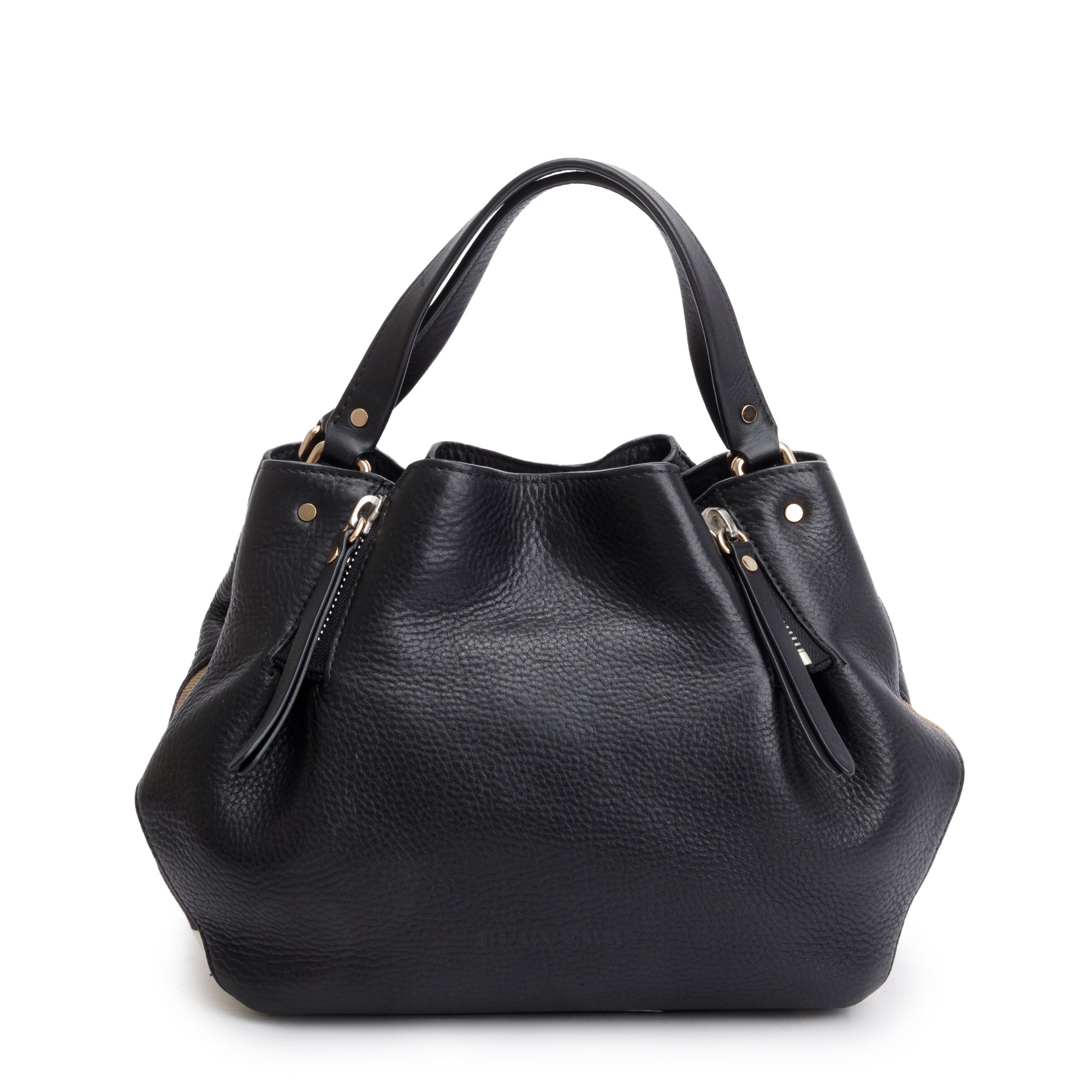 Burberry Black Leather & House Check Small Maidstone Tote