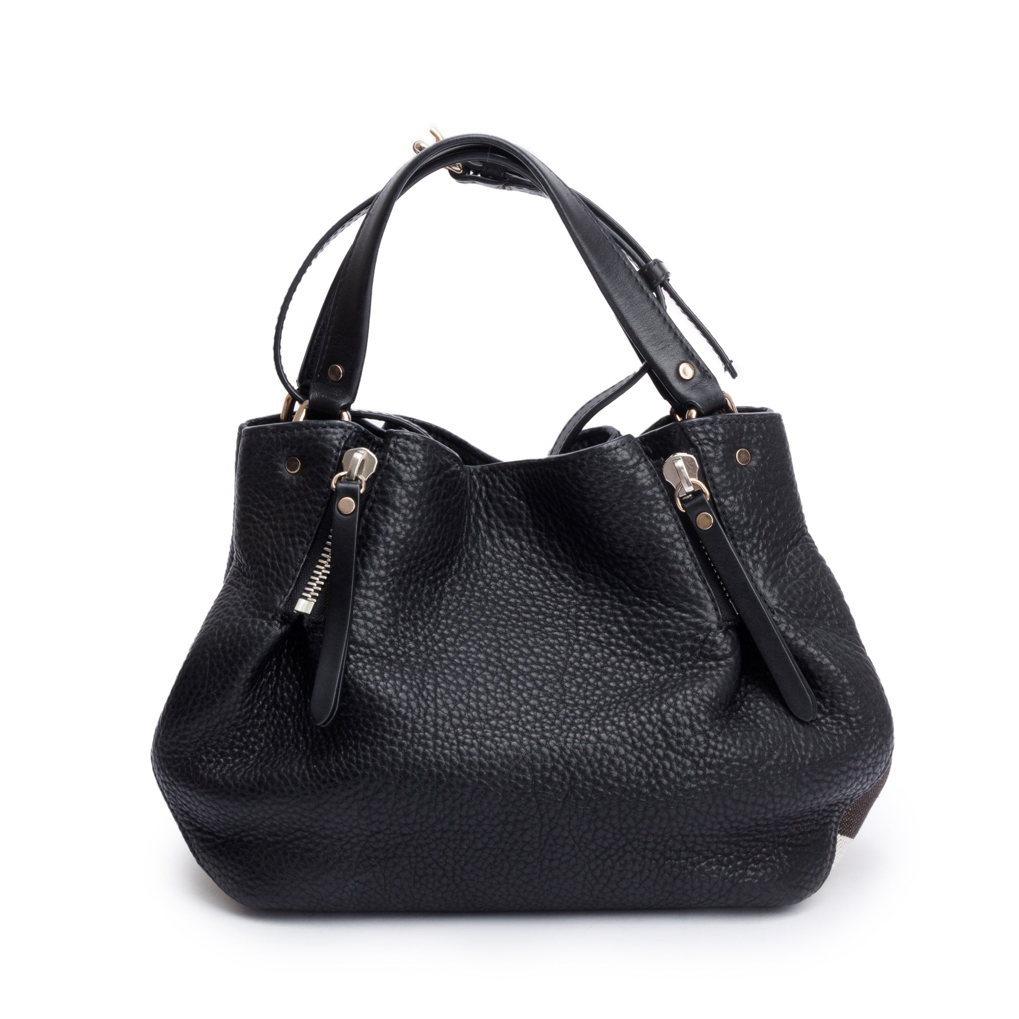 Burberry Black Leather & House Check Small Maidstone Tote