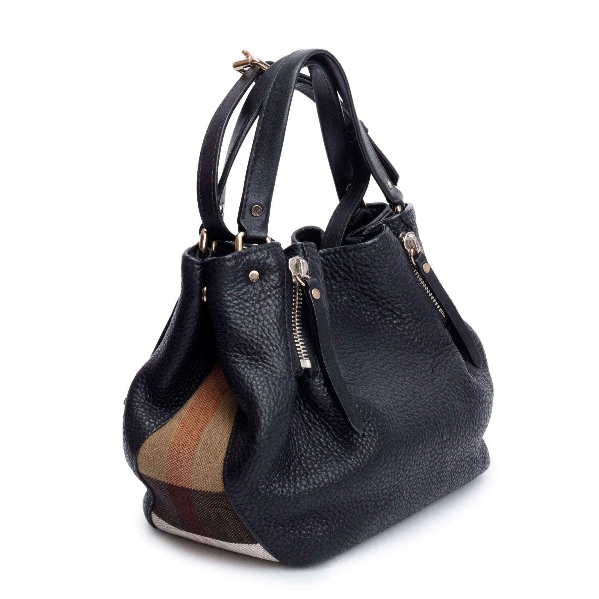 Burberry Black Leather & House Check Small Maidstone Tote