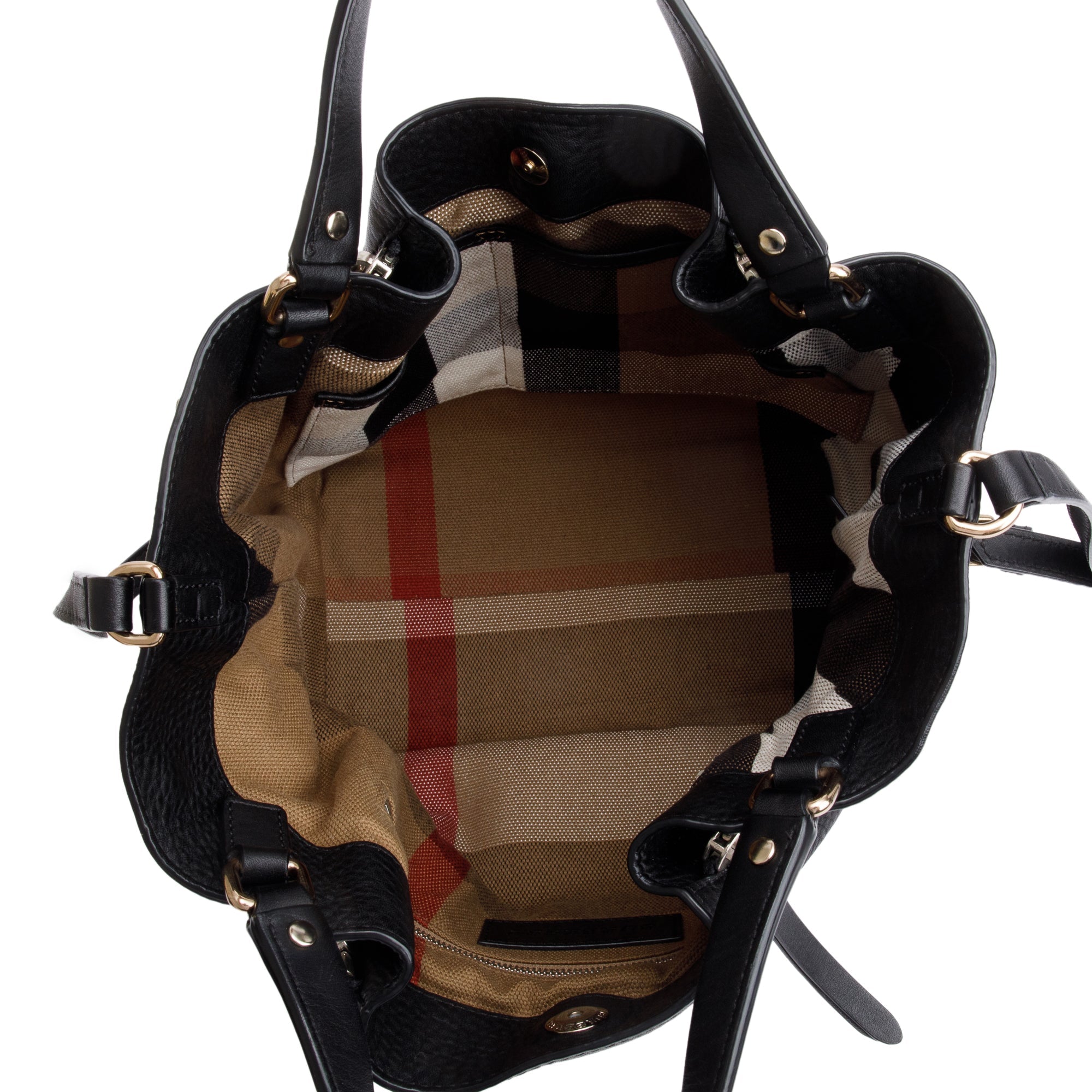 Burberry Black Leather & House Check Small Maidstone Tote