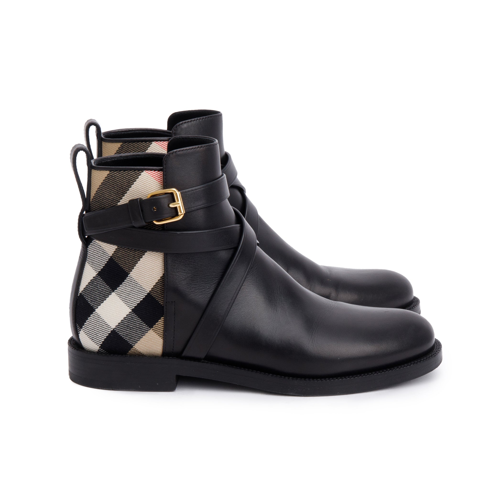 Burberry Black Leather Nova Check Chelsea Ankle Boots, Size 36