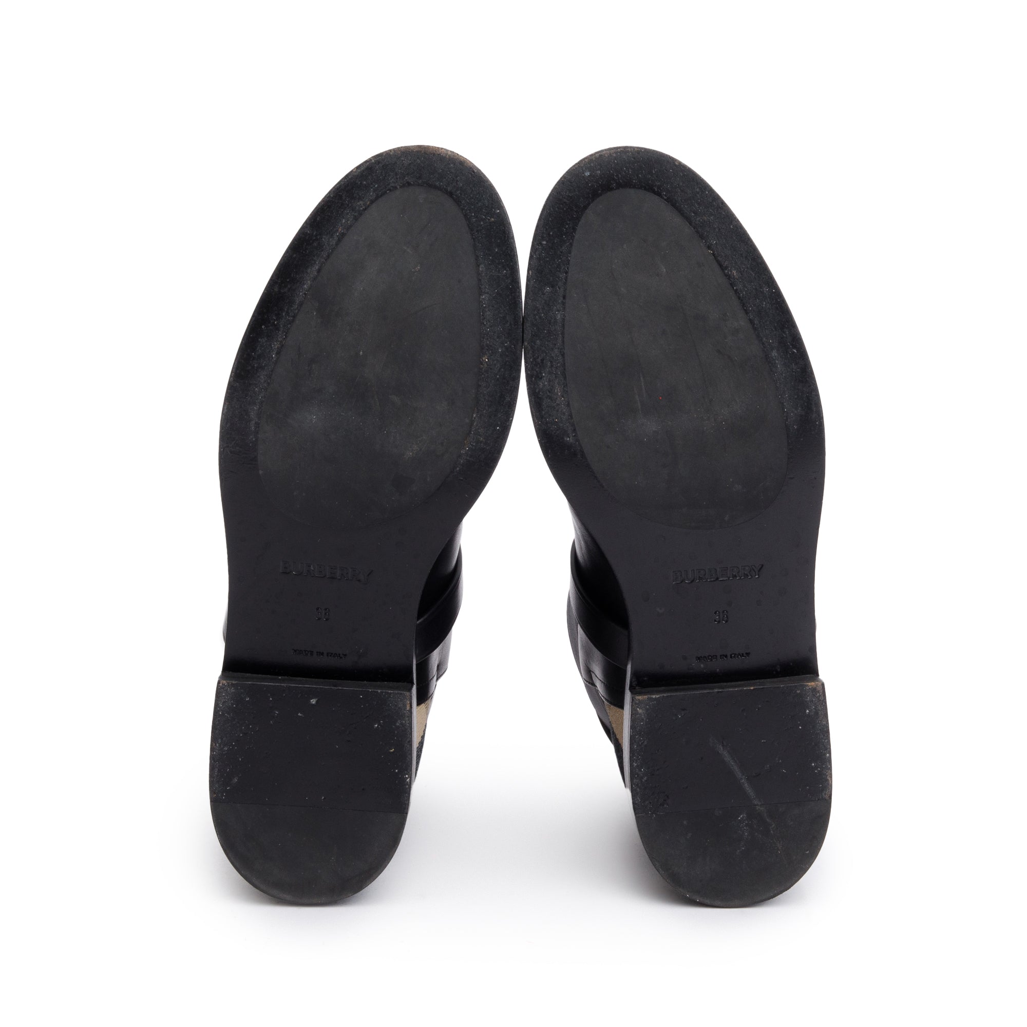 Burberry Black Leather Nova Check Chelsea Ankle Boots, Size 36