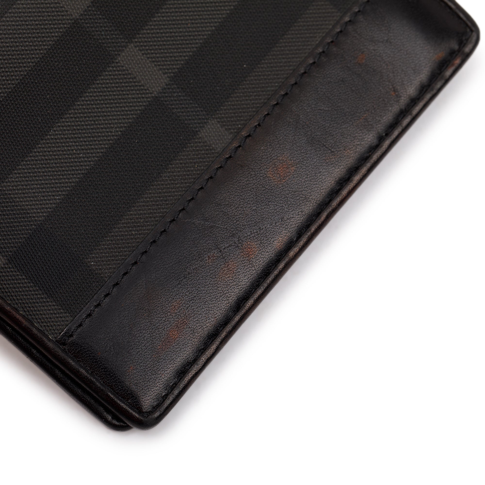 Burberry Black Leather Trimmed Beat Check Bifold Wallet