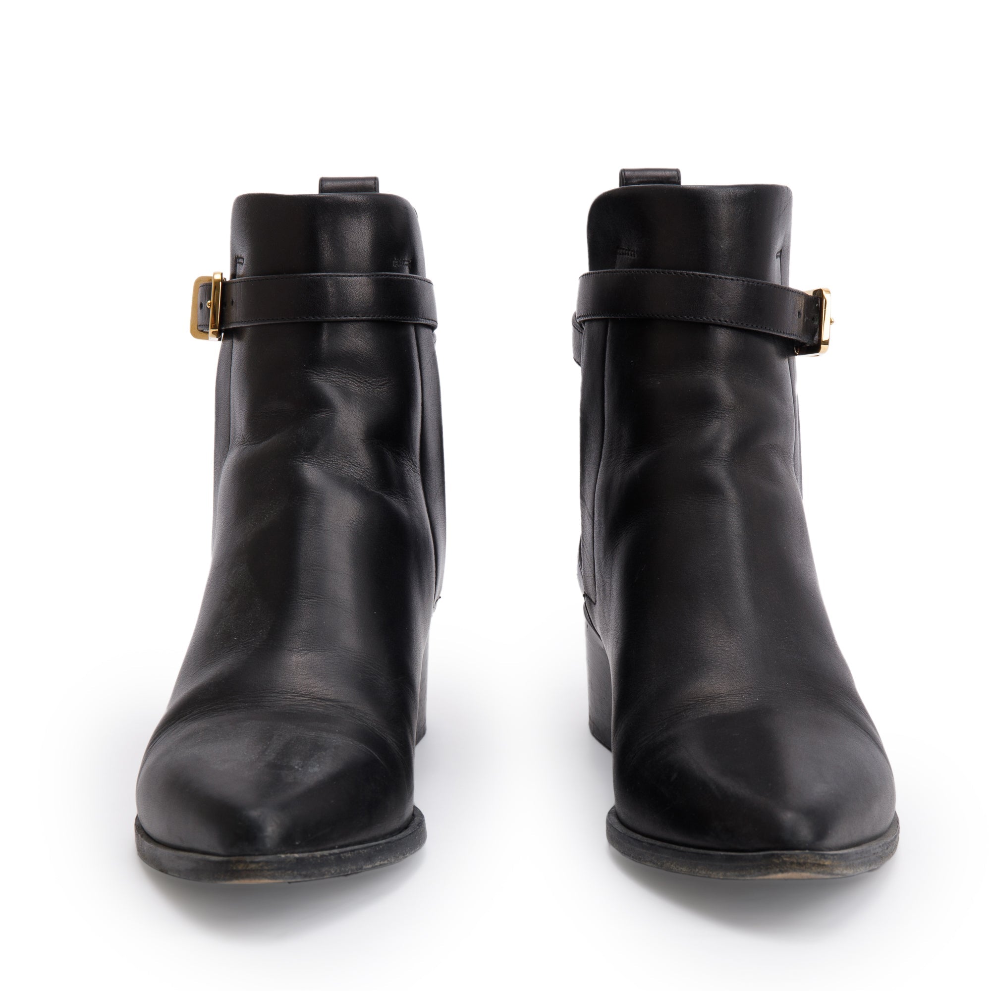 Burberry Black Leather Whittingham Ankle Boots, Size 37.5 w/ Box