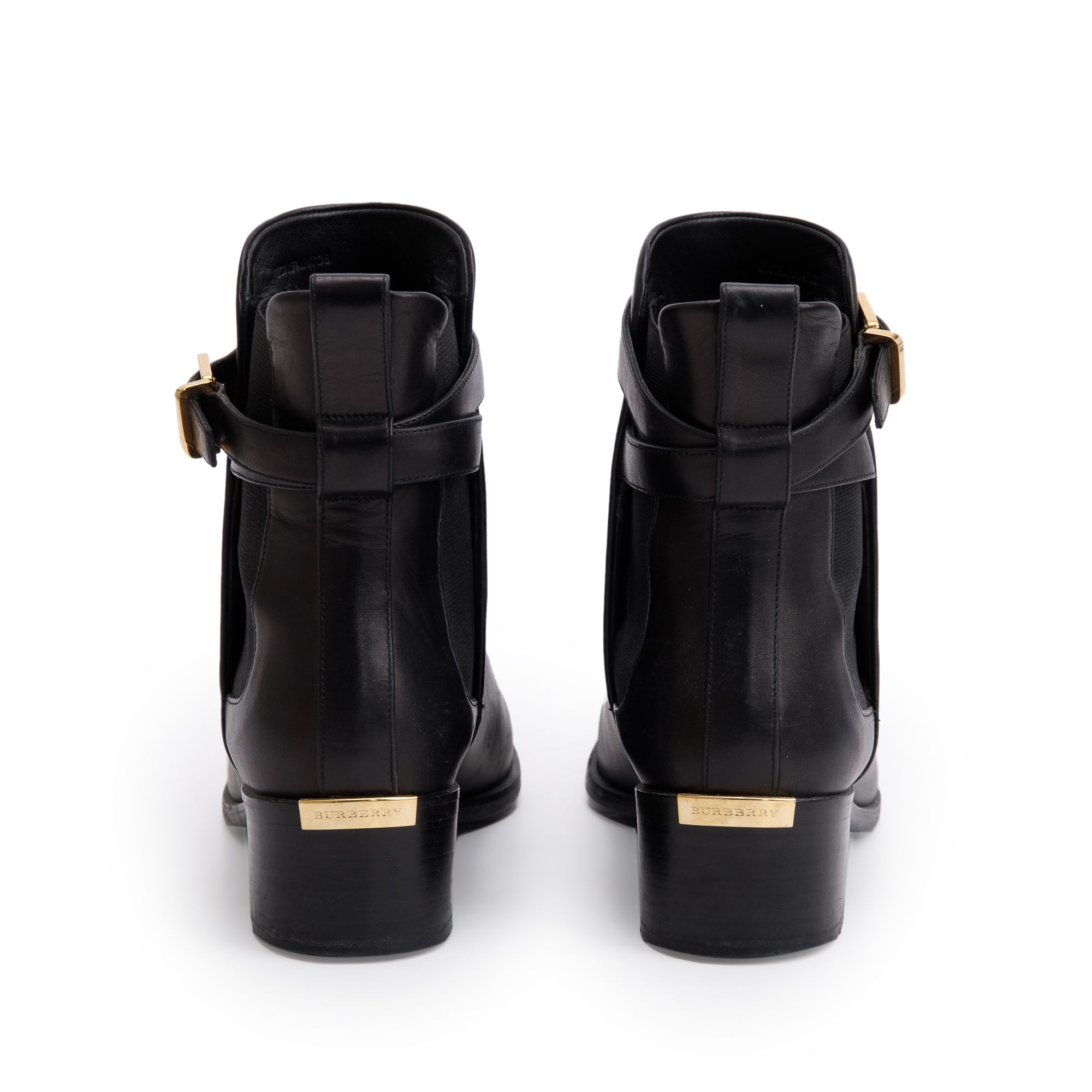 Burberry Black Leather Whittingham Ankle Boots, Size 37.5 w/ Box