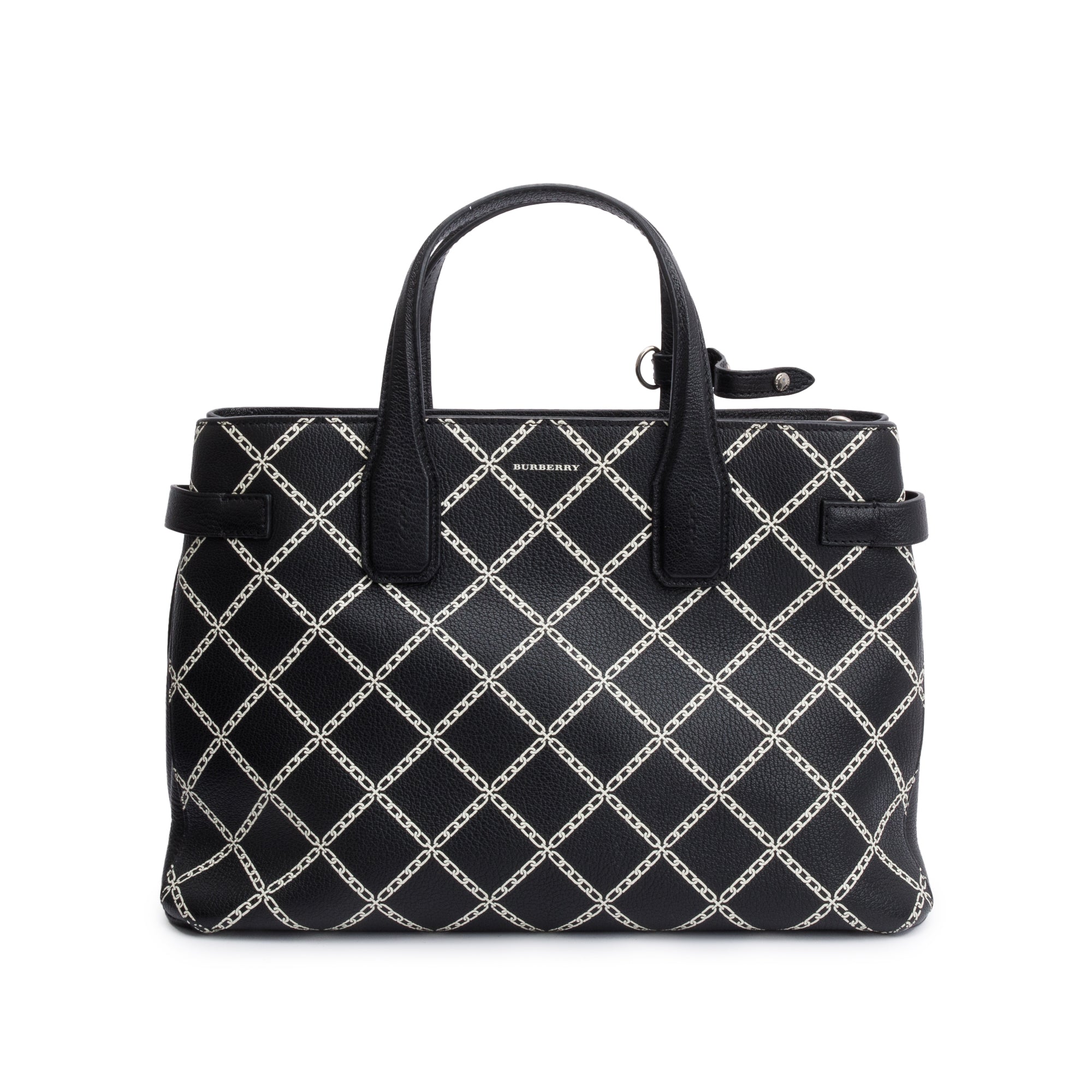 Burberry Black Printed Calfskin Leather Medium Banner NM Tote w/ Strap