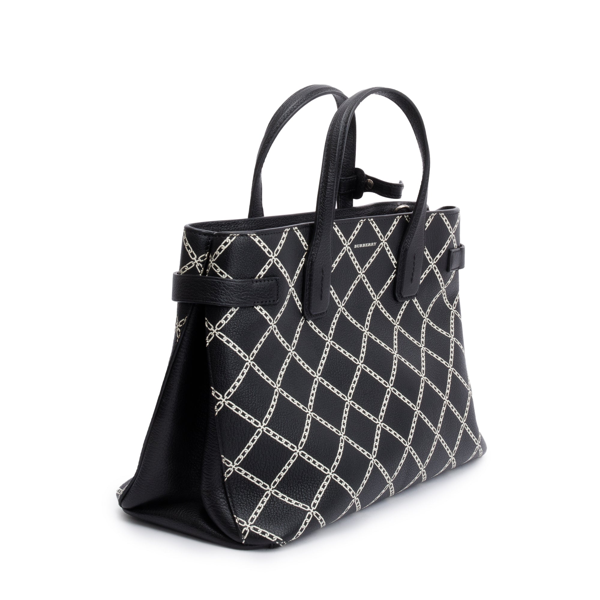 Burberry Black Printed Calfskin Leather Medium Banner NM Tote w/ Strap