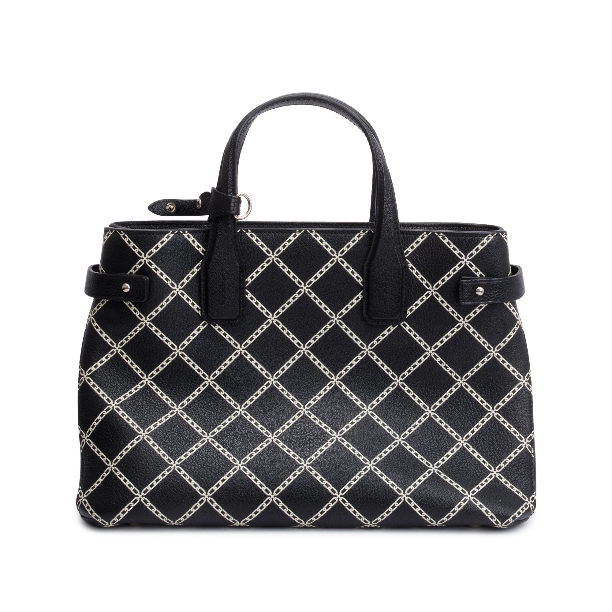 Burberry Black Printed Calfskin Leather Medium Banner NM Tote w/ Strap