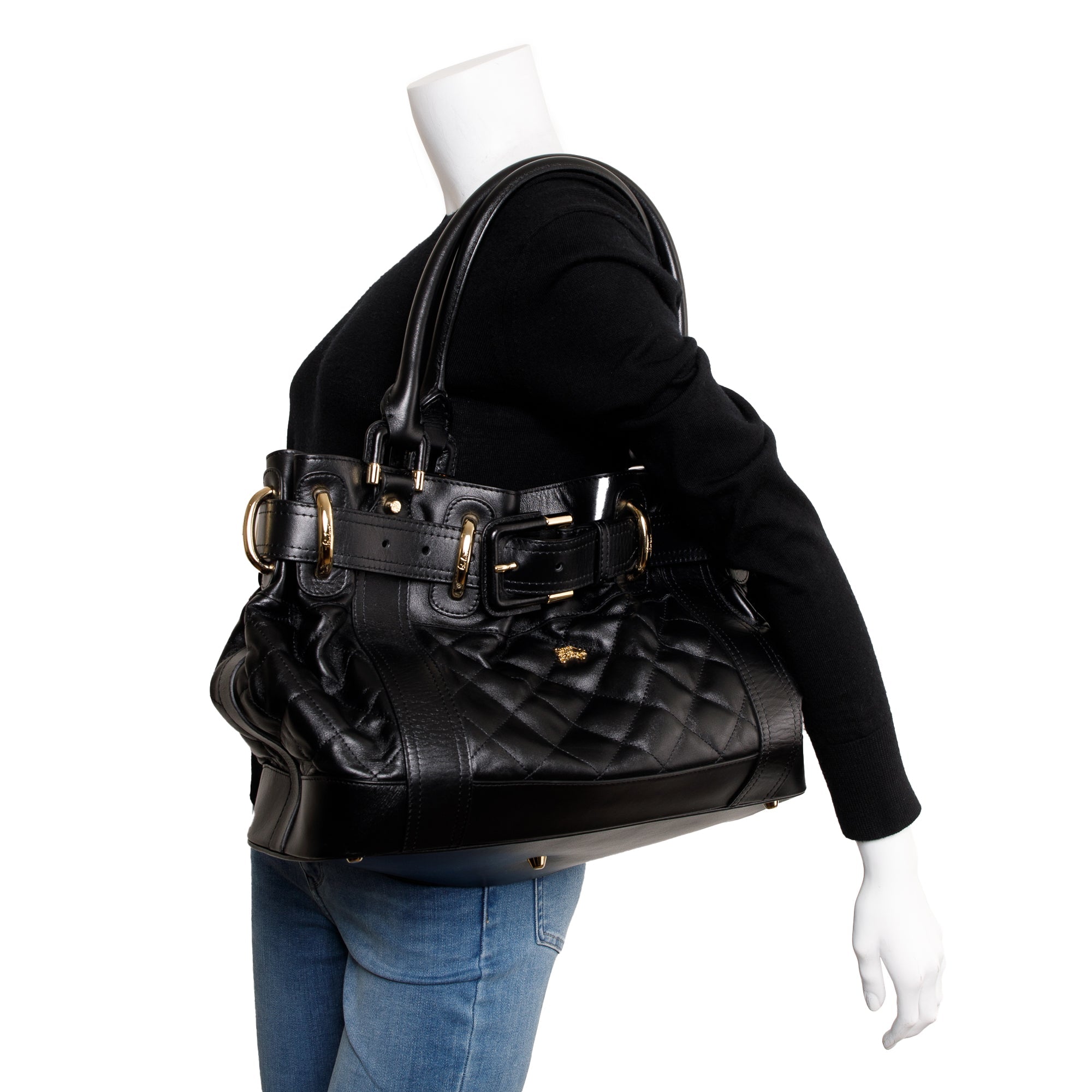 Burberry Black Quilted Calfskin Leather Beaton Bag