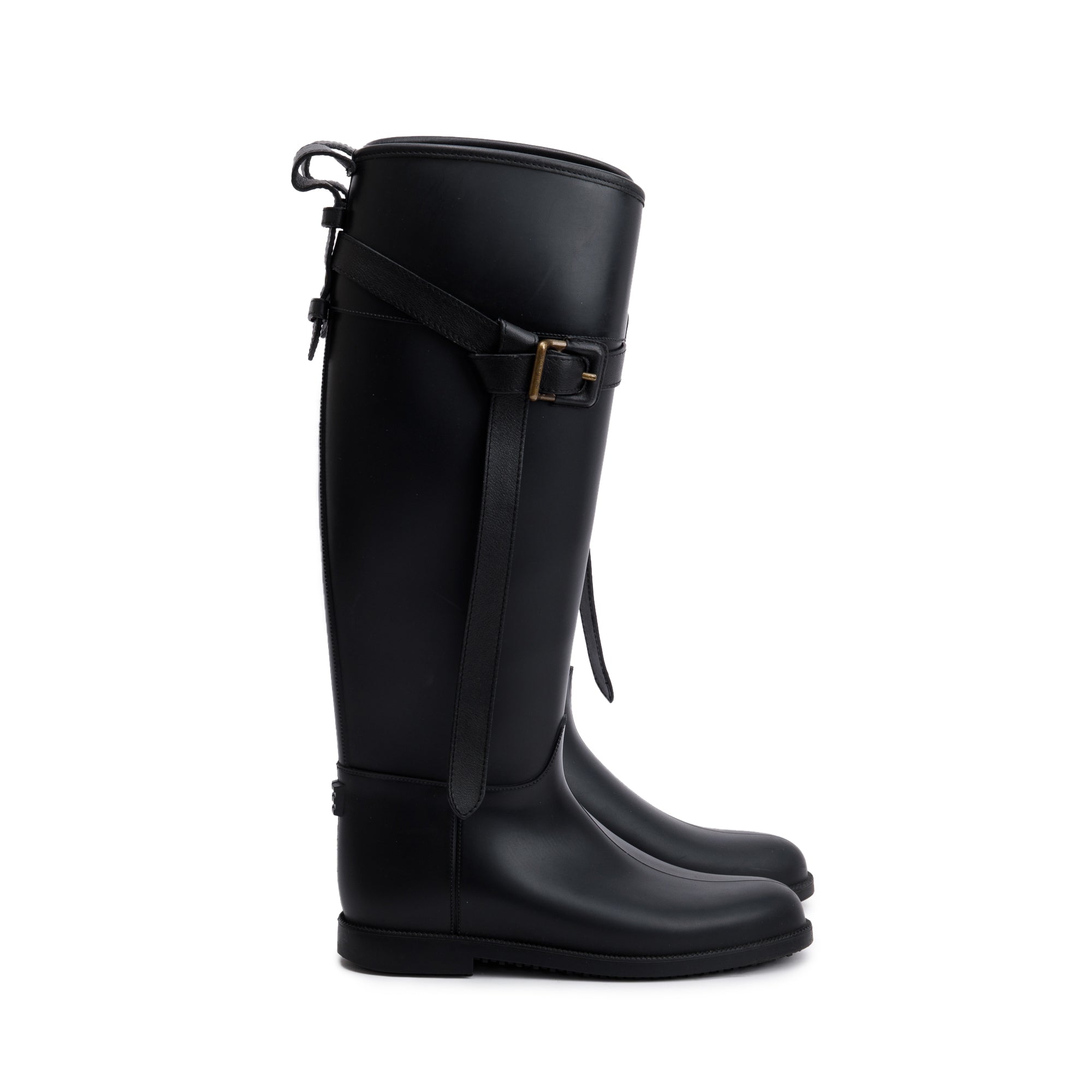 Burberry Black Rubber Knee High Rain Boots, Size 37