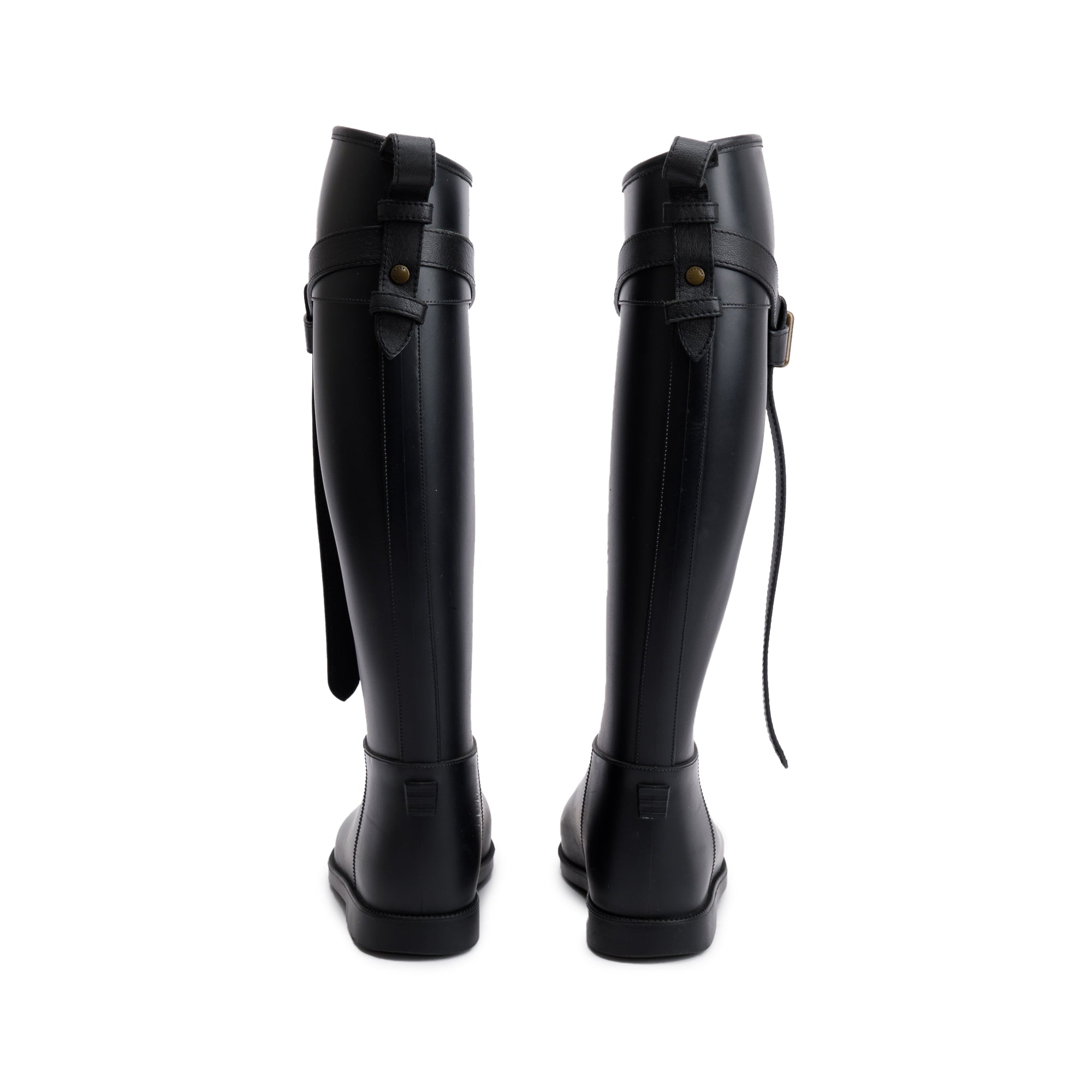 Burberry Black Rubber Knee High Rain Boots, Size 37