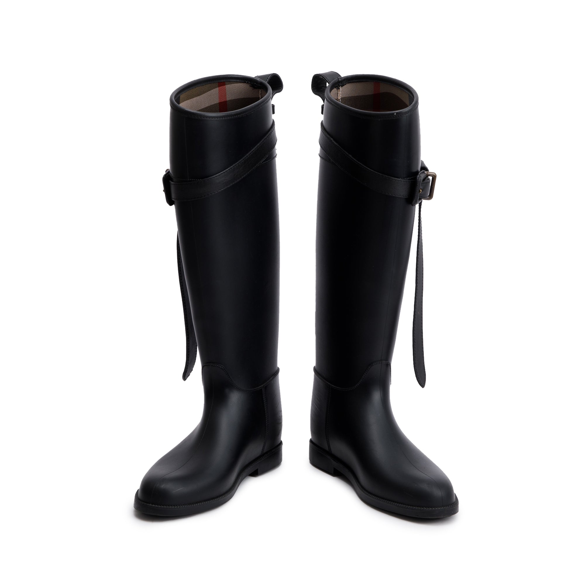 Burberry Black Rubber Knee High Rain Boots, Size 37