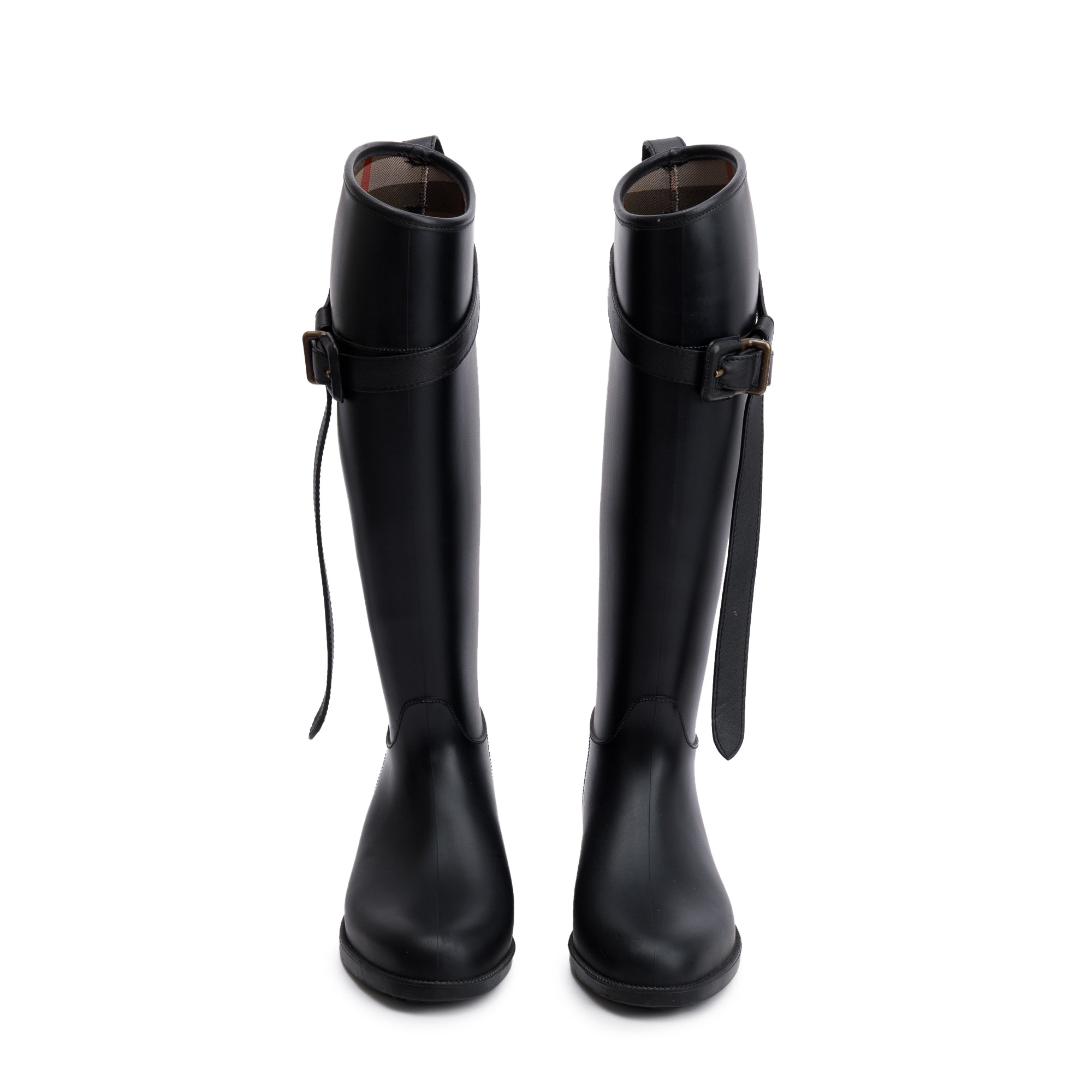 Burberry Black Rubber Knee High Rain Boots, Size 37