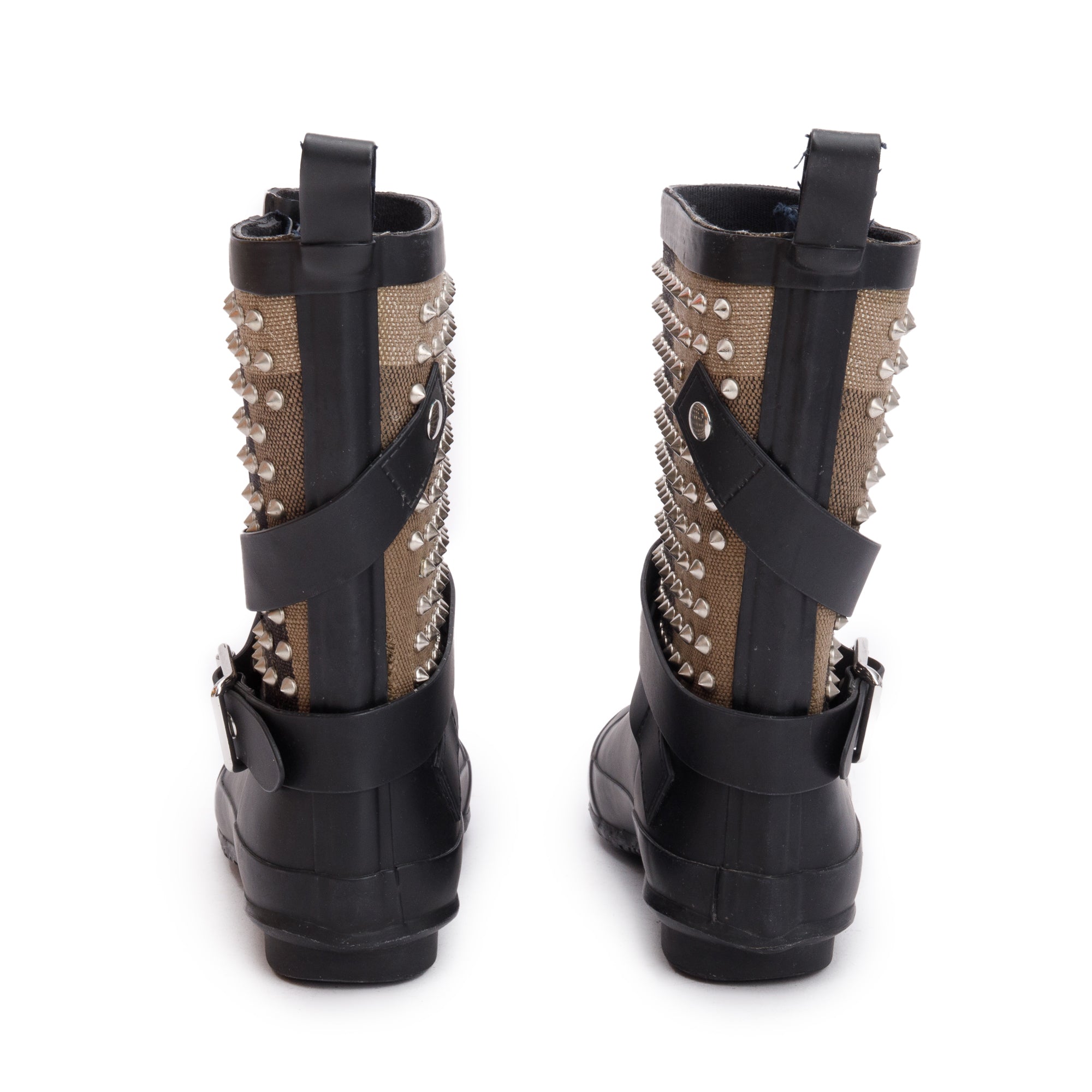 Burberry Black Rubber Nova Check Rain Boots, Size 35