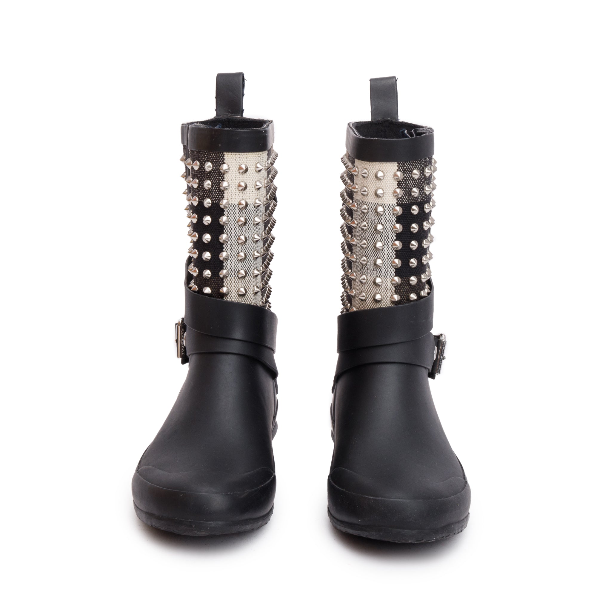 Burberry Black Rubber Nova Check Rain Boots, Size 35