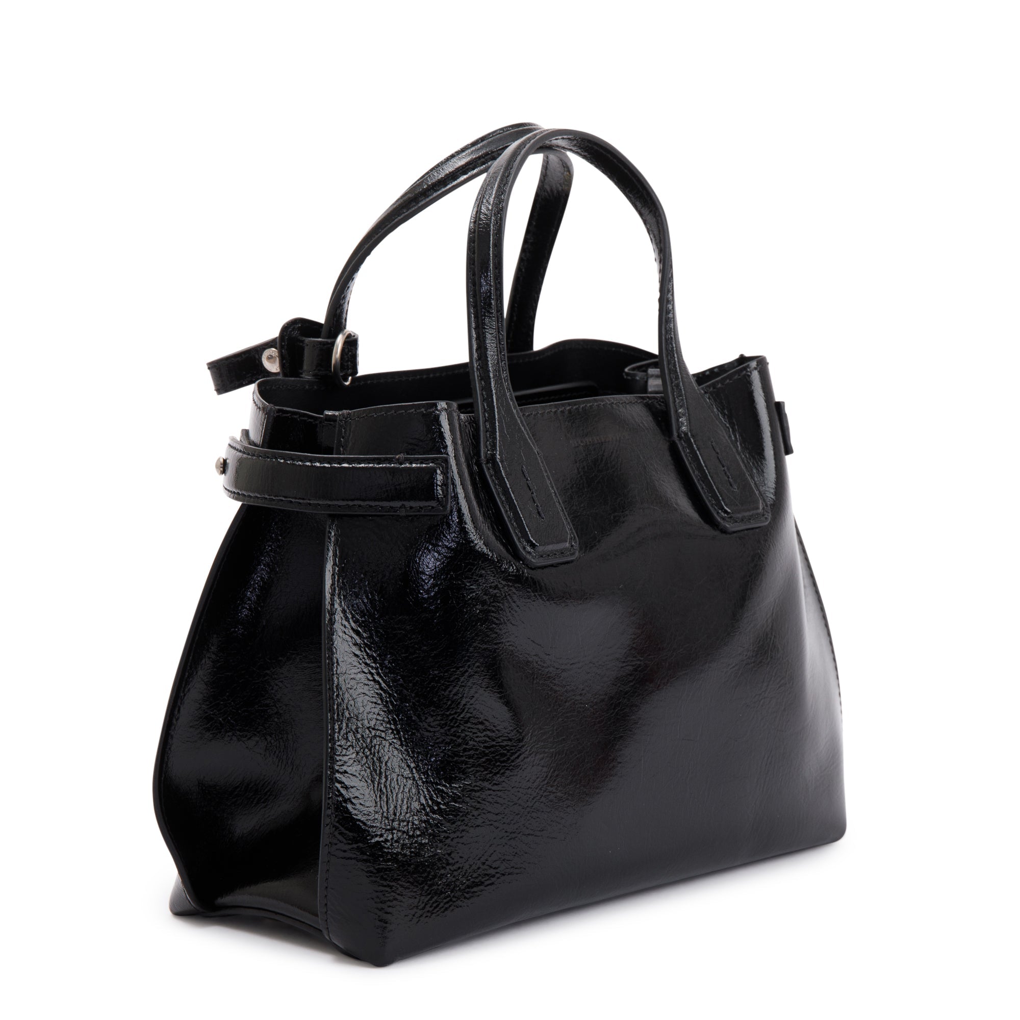 Burberry Black Shiny Soft Calfskin Leather Small Banner Tote w/ Strap