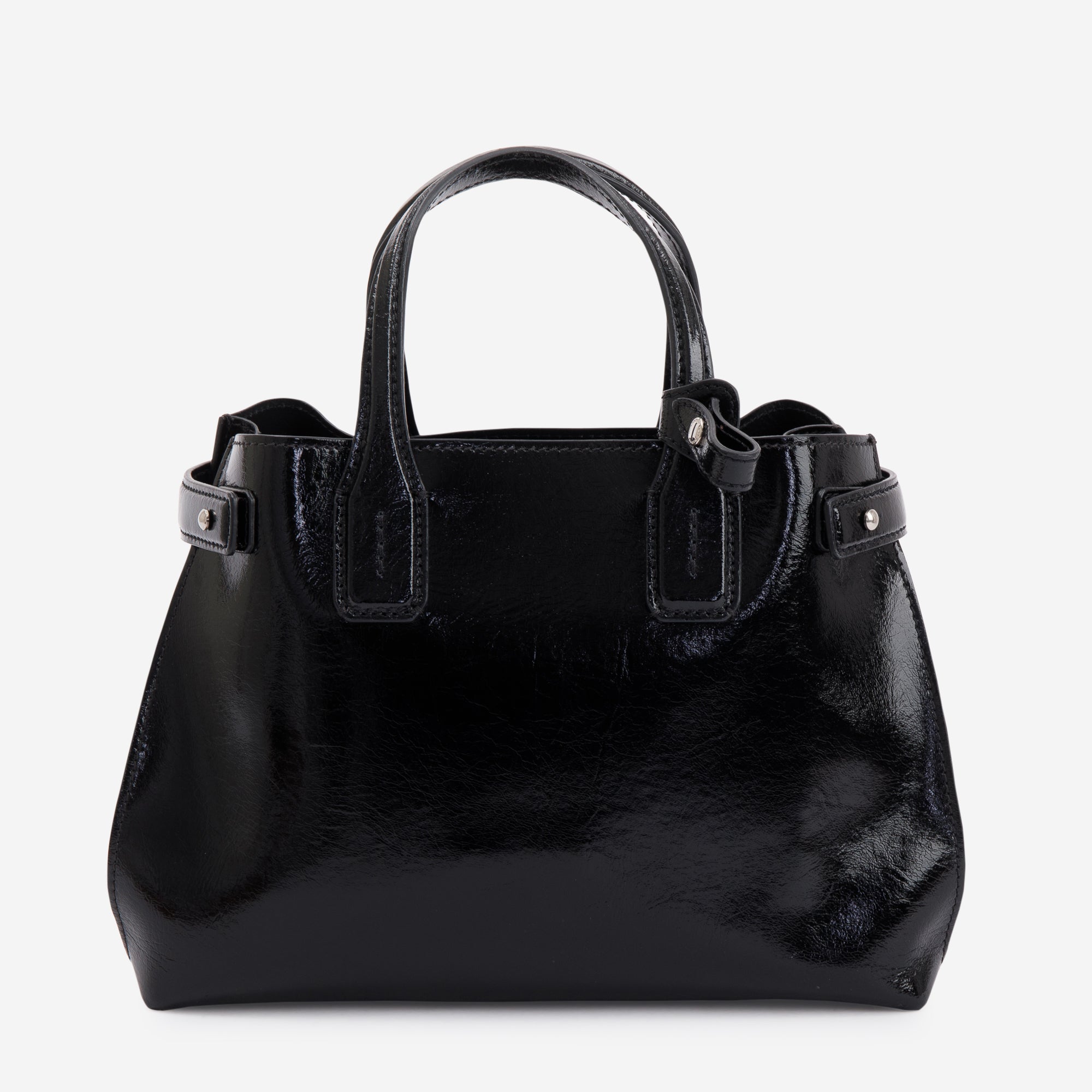 Burberry Black Shiny Soft Calfskin Leather Small Banner Tote w/ Strap