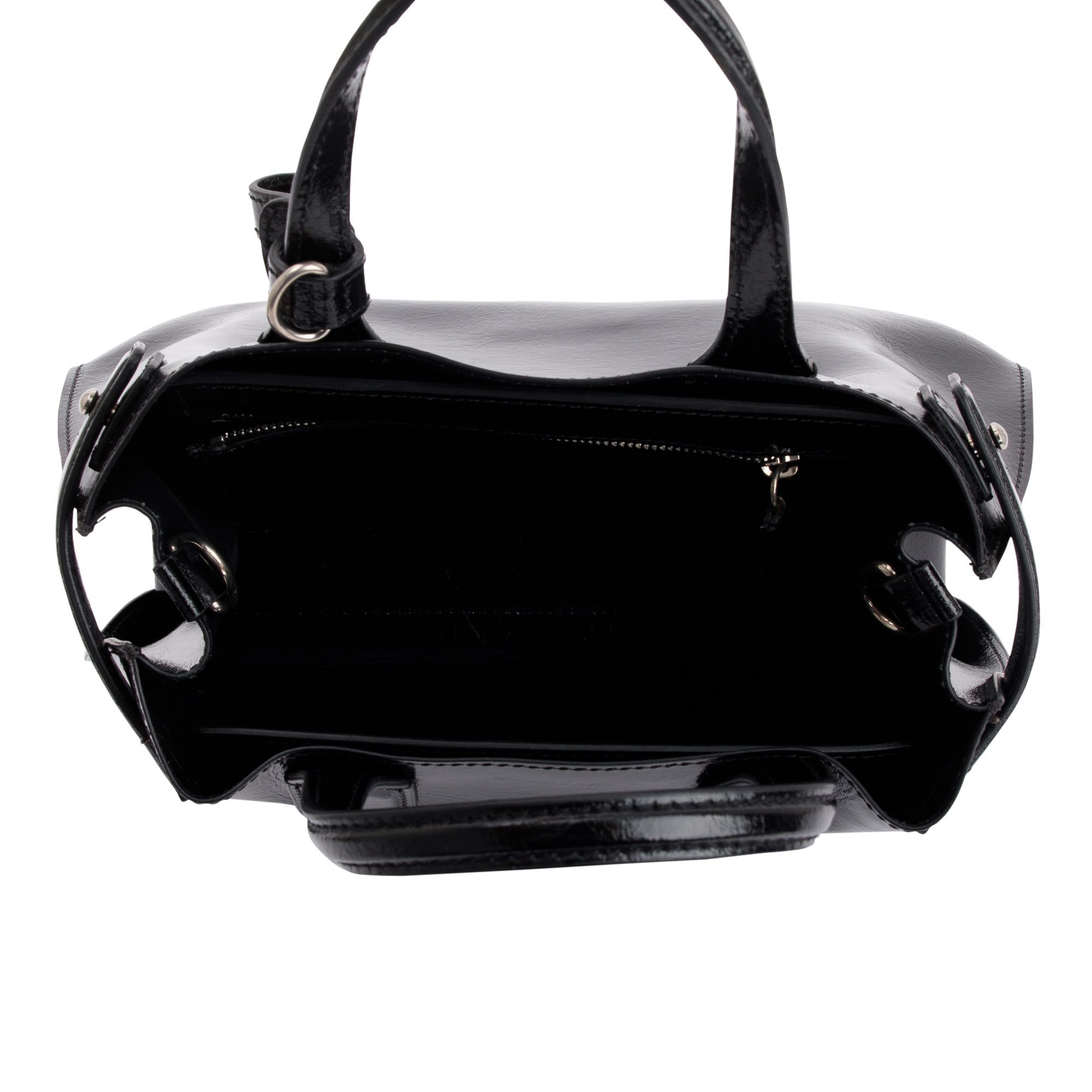 Burberry Black Shiny Soft Calfskin Leather Small Banner Tote w/ Strap