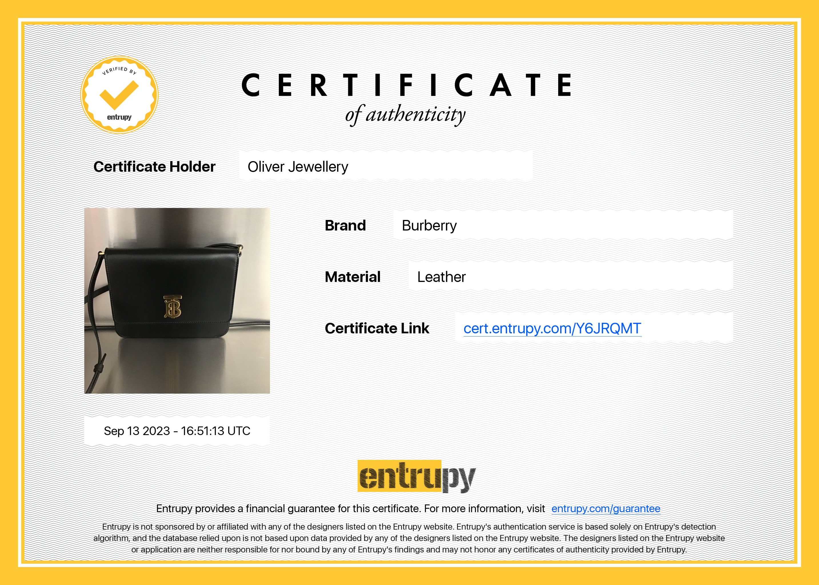 Burberry Black Smooth Calfskin Leather TB Shoulder Bag