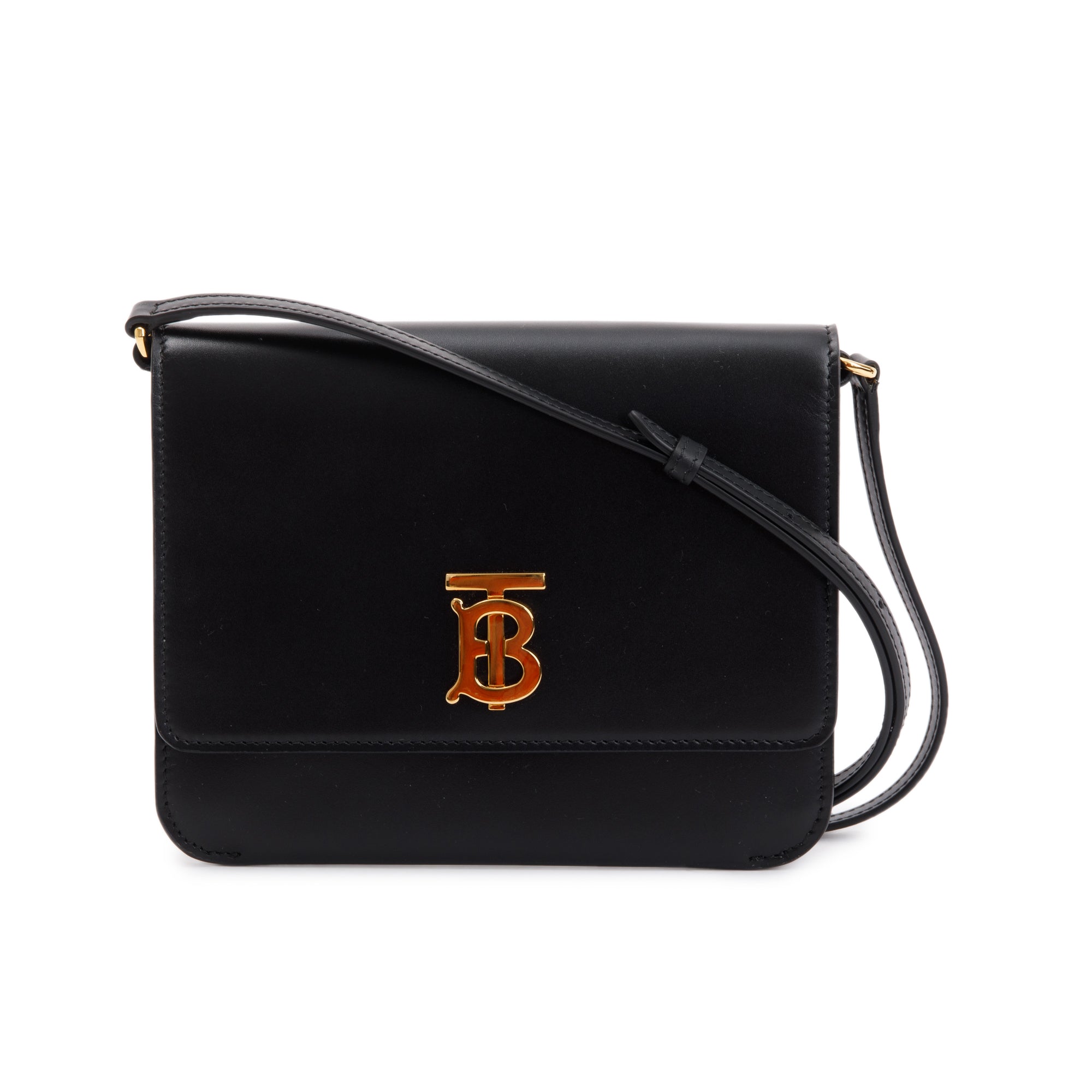 Burberry Black Smooth Calfskin Leather TB Shoulder Bag