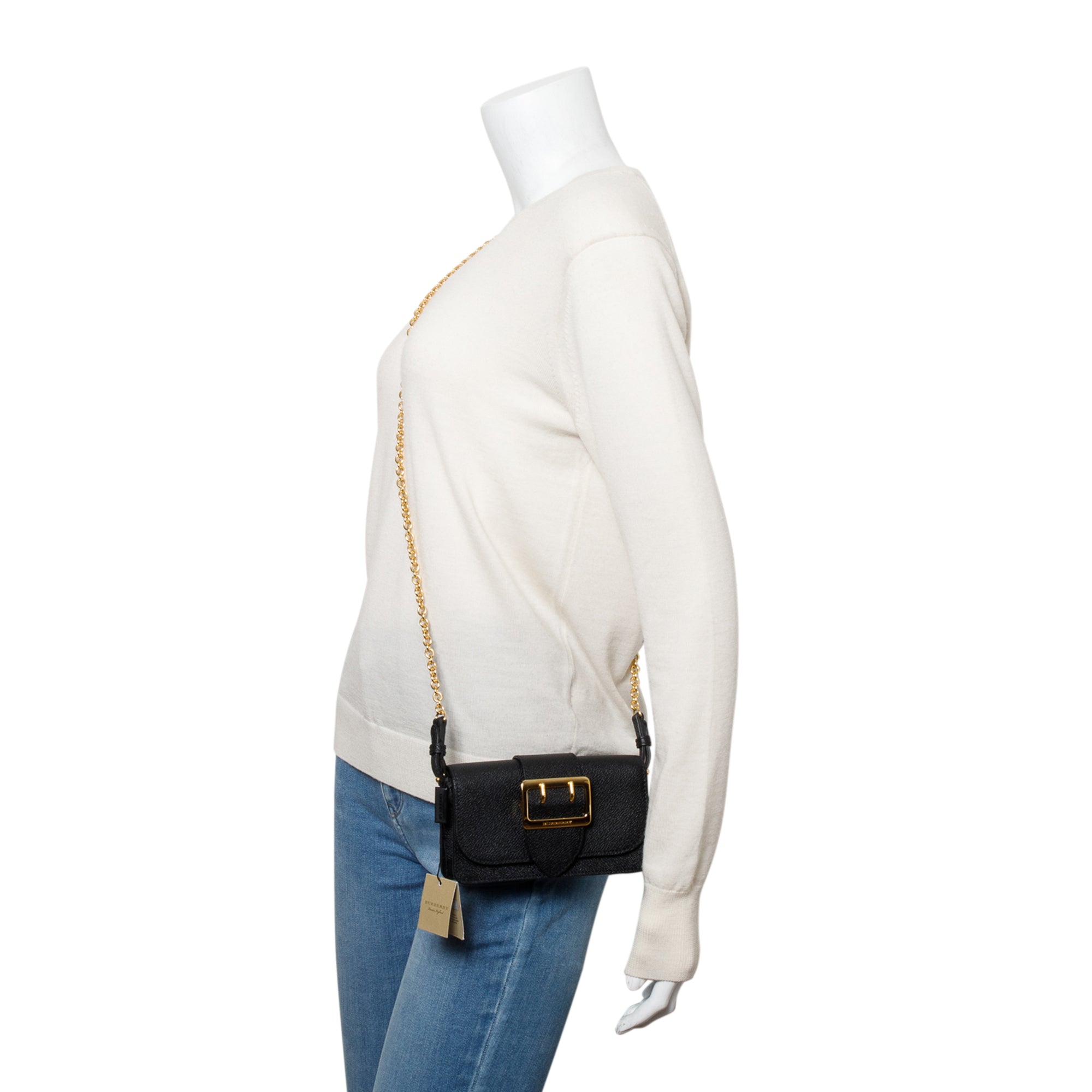 Burberry Black Soft Grain Calfskin Leather Mini Buckle Phone Bag