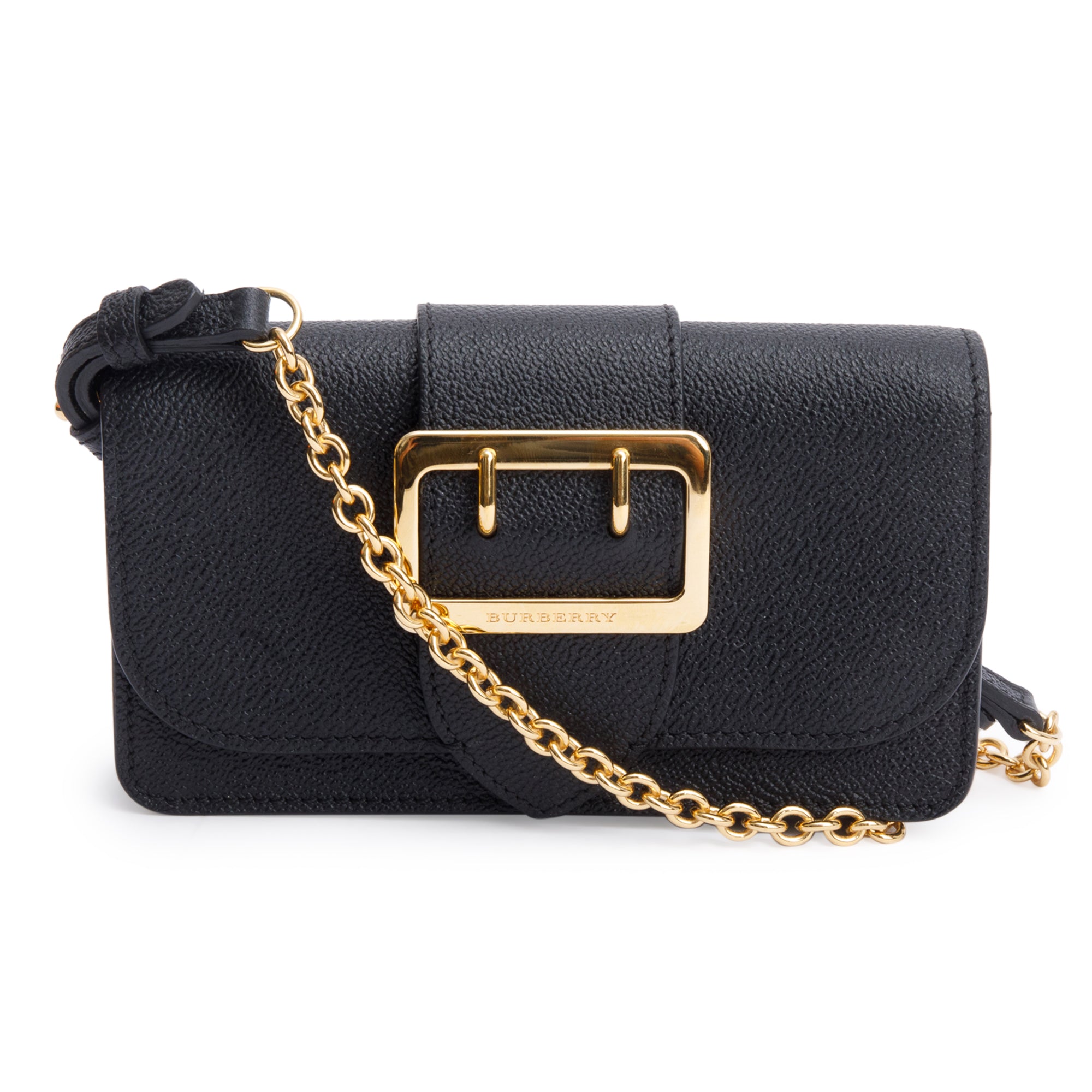 Burberry Black Soft Grain Calfskin Leather Mini Buckle Phone Bag