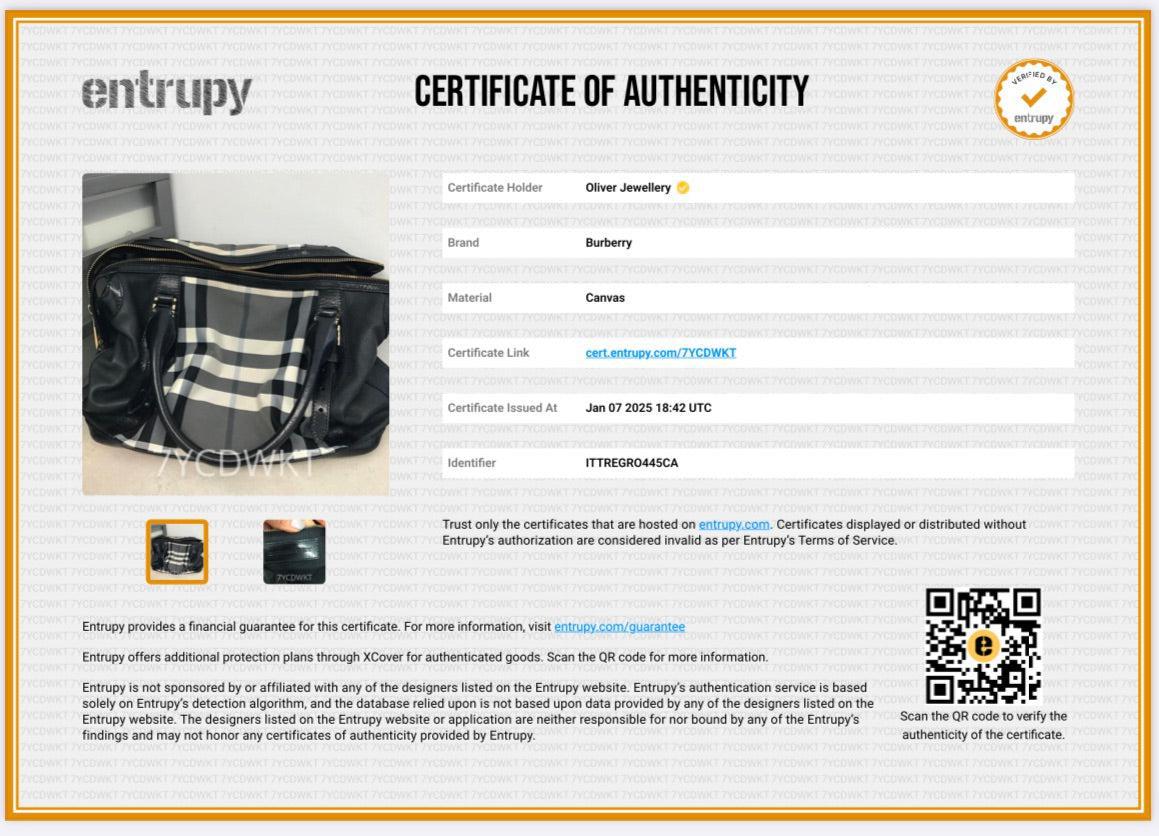 Burberry Black & White Beat Check Nylon Leather Trimmed Ellers Tote Bag