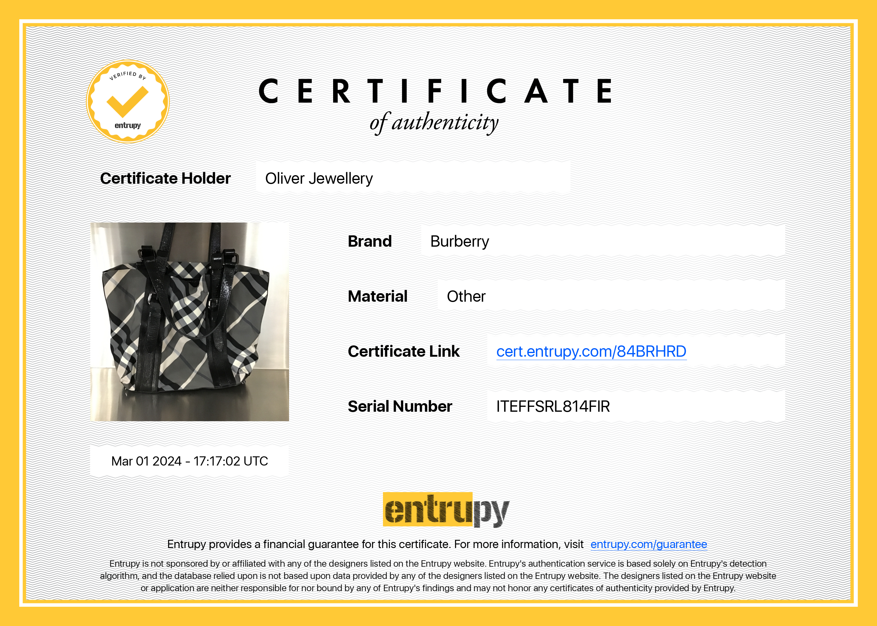 Burberry Black & White Beat Check Nylon Tote Bag