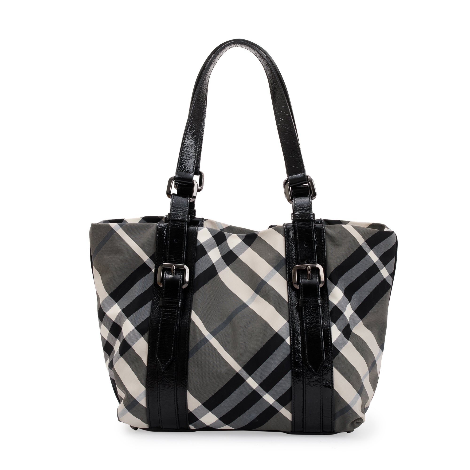 Burberry Black & White Beat Check Nylon Tote Bag